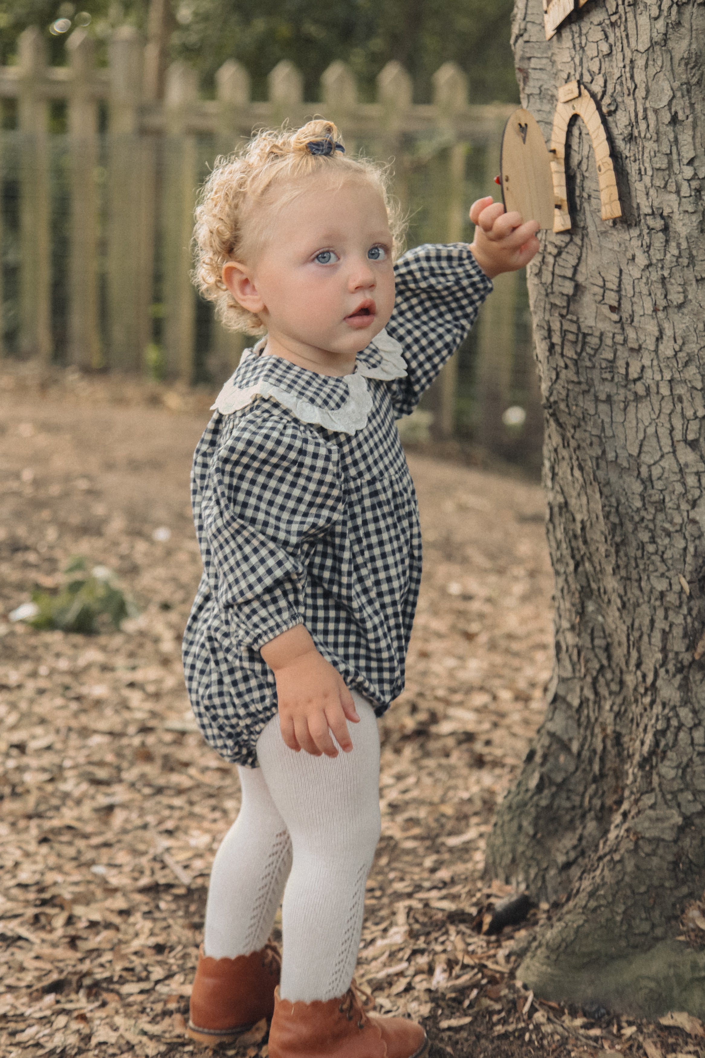 Navy/Gingham Frill Collar Romper