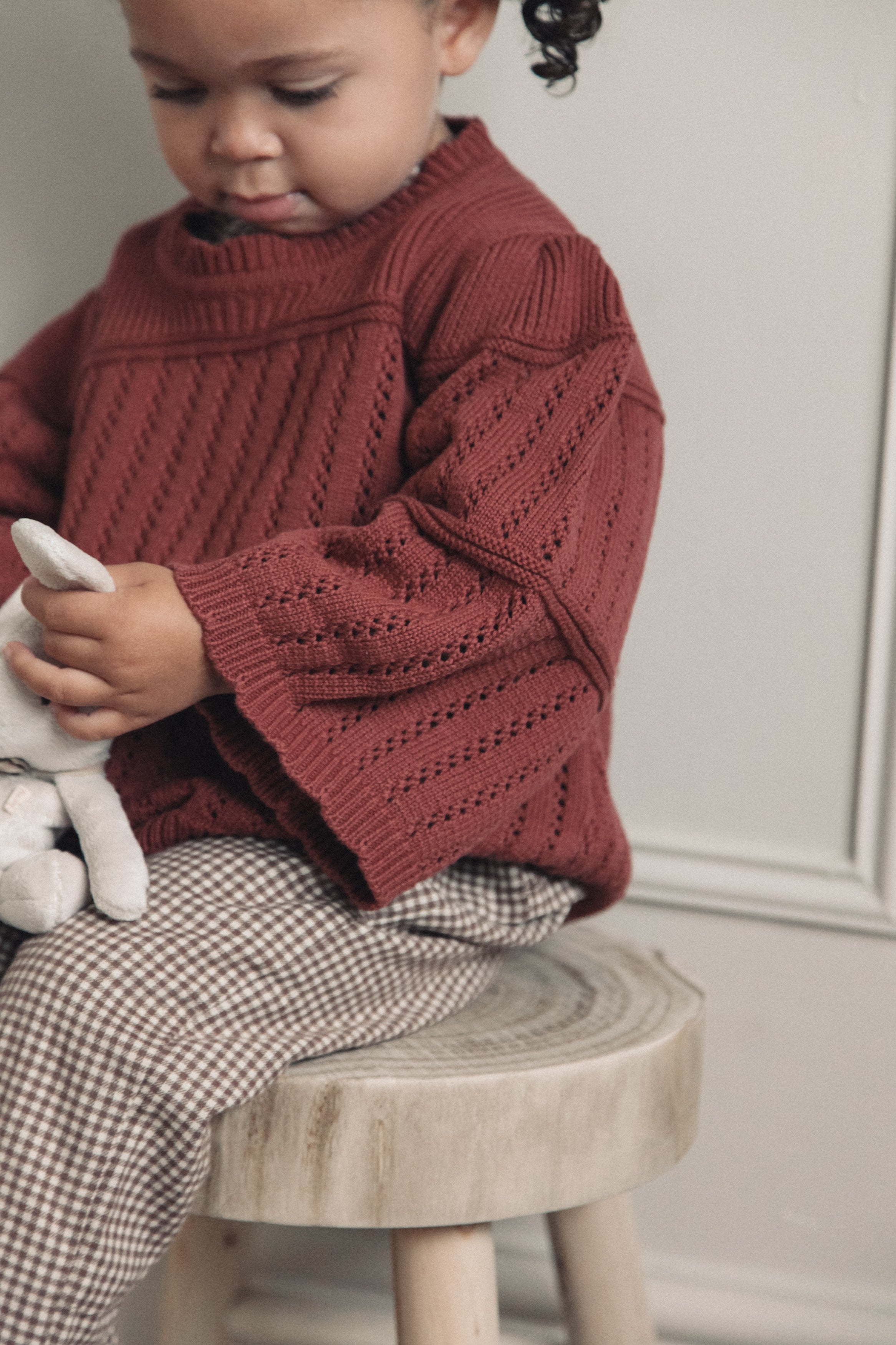 Dusky/Berry Cotton Flare Sleeve Openwork Knit Jumper