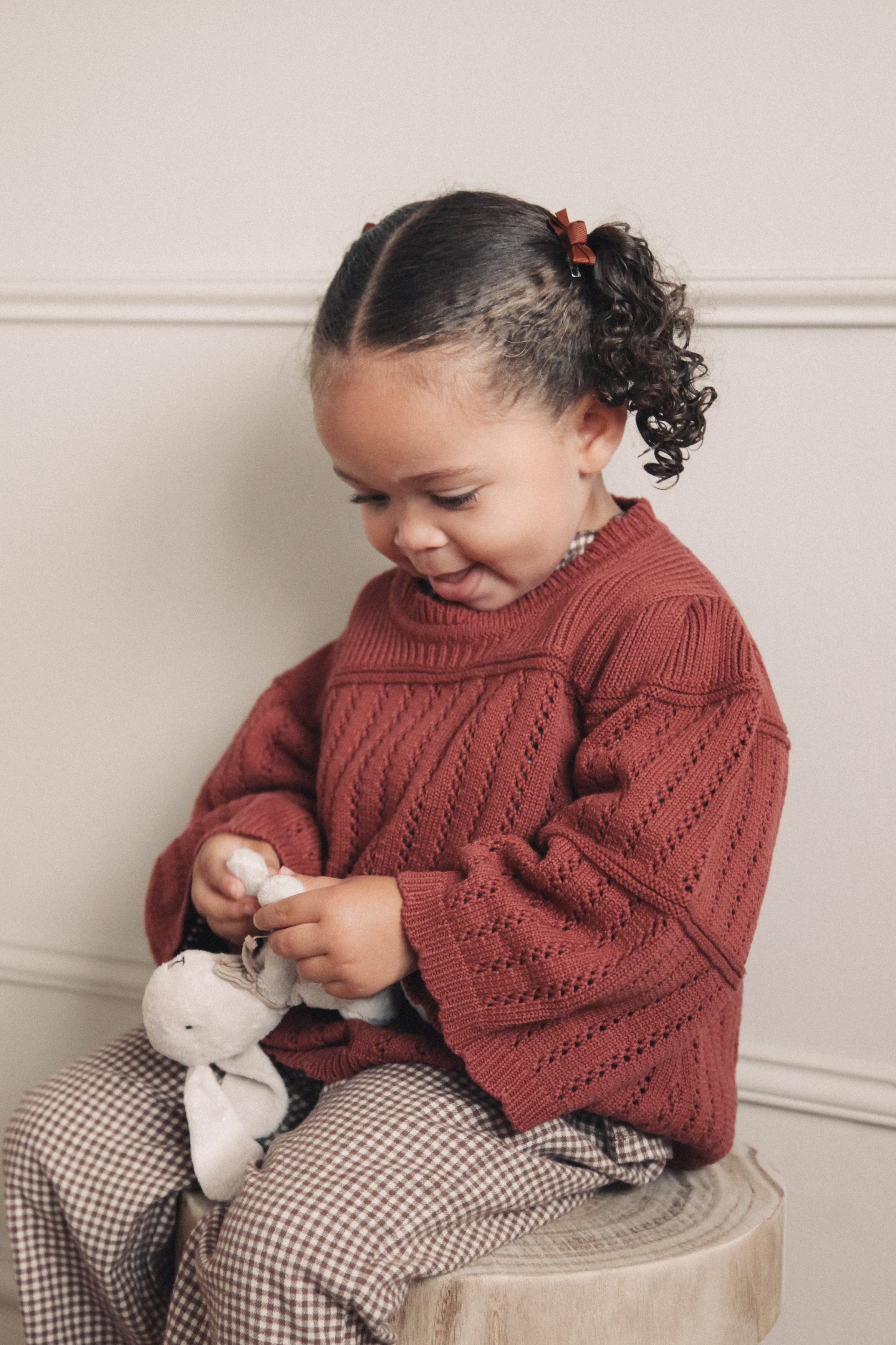 Dusky/Berry Cotton Flare Sleeve Openwork Knit Jumper