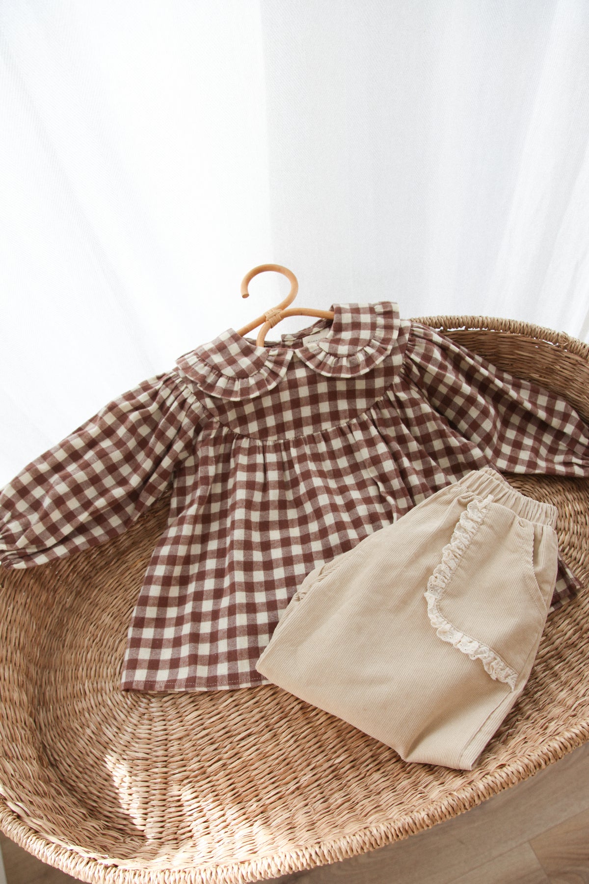 Childrens Brown/Check Frill Collar Oversized Top