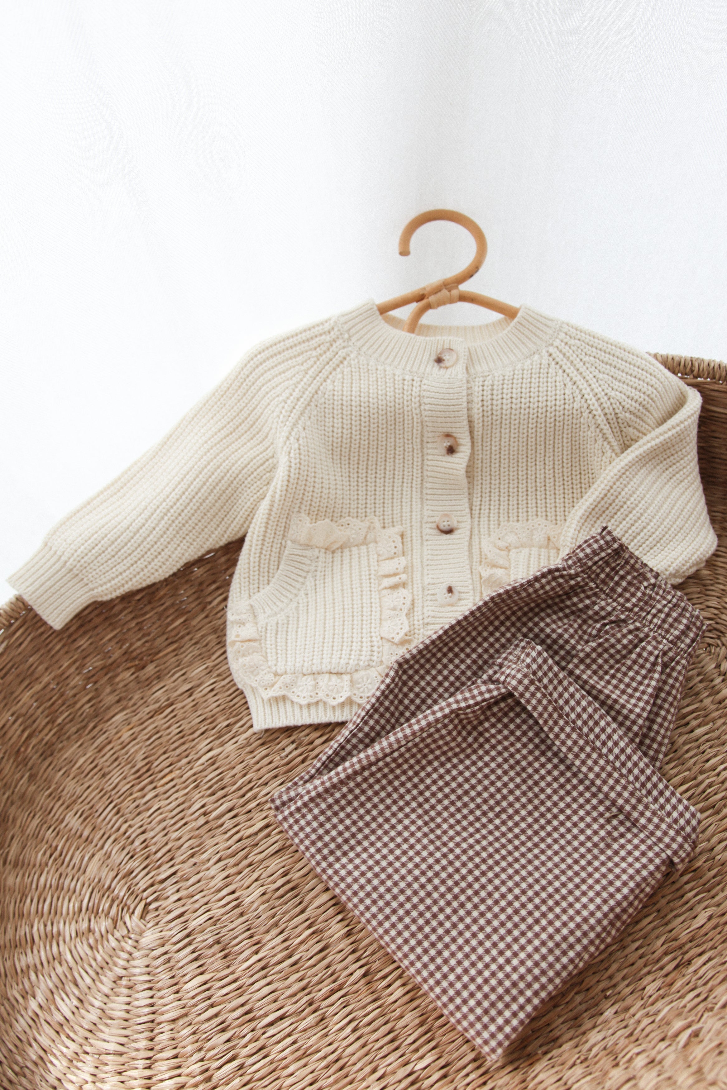 WHOLESALE Organic Cotton Cream/Lace Frill Pocket Cardigan *end sept delivery