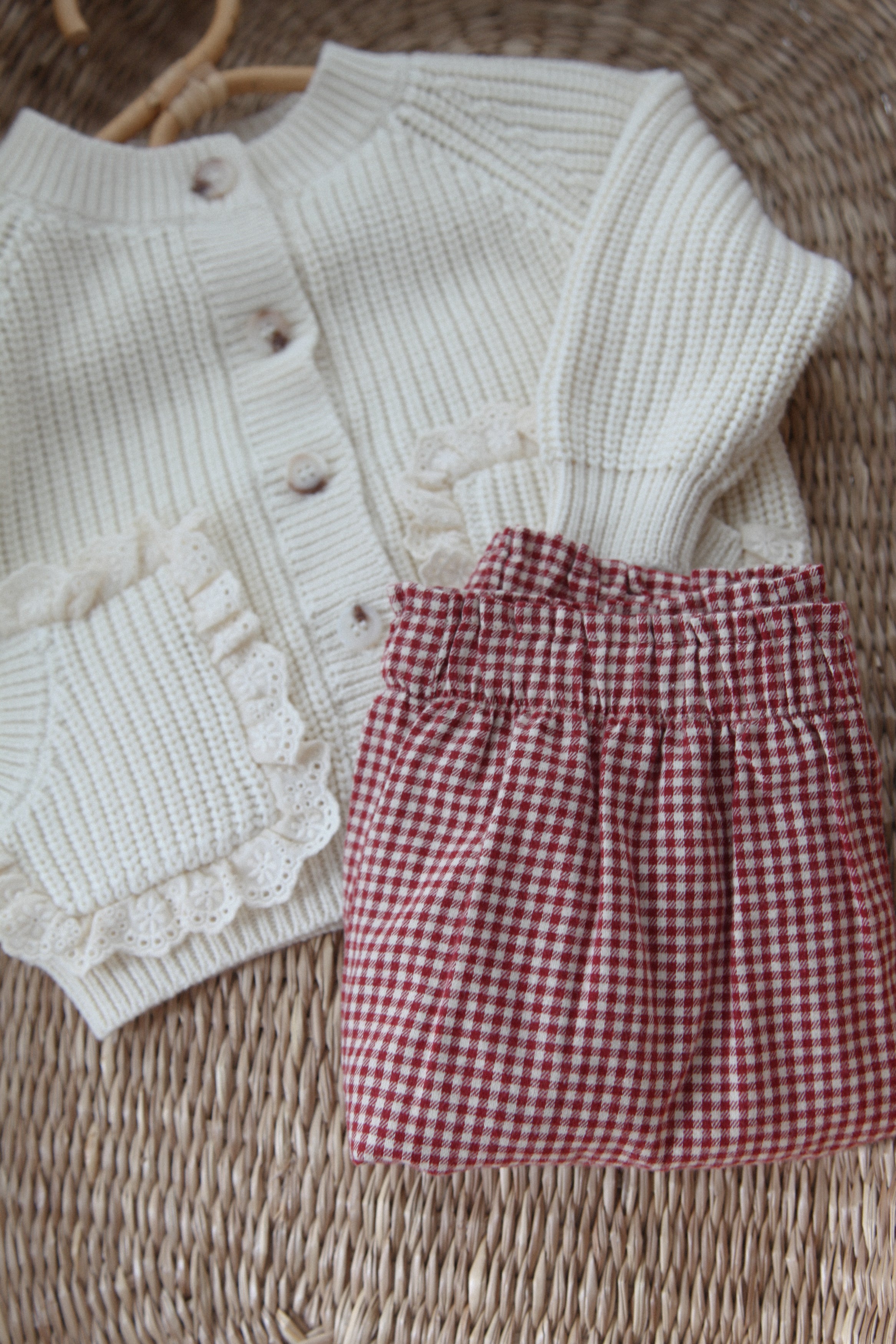 Berry/Gingham Brushed Cotton Oversized Trousers