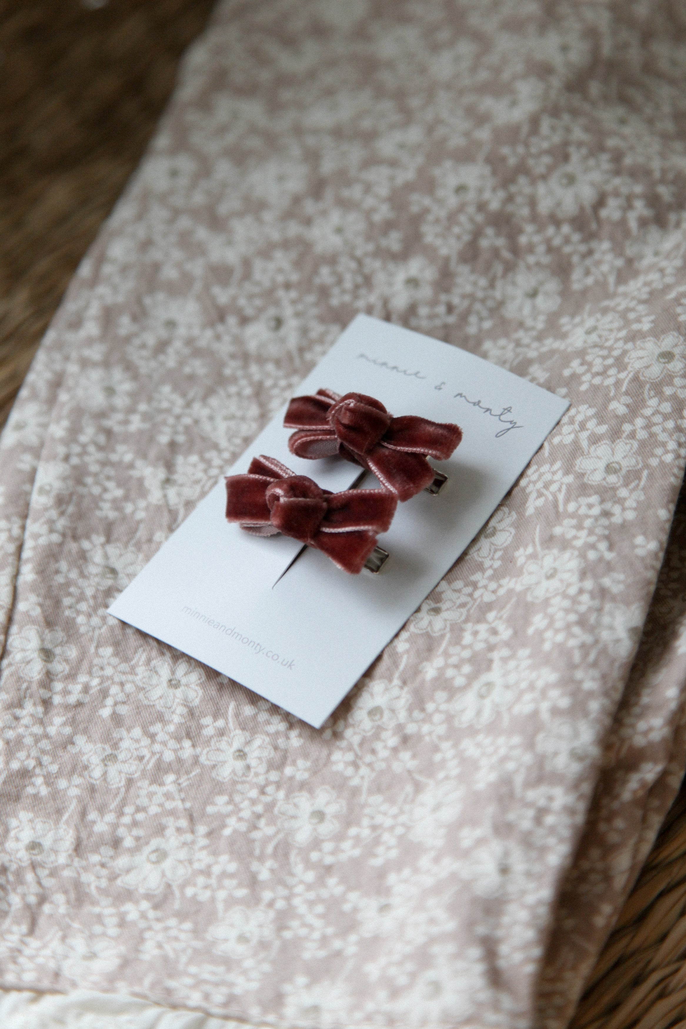 Mocha Velvet Mini Bow Clips