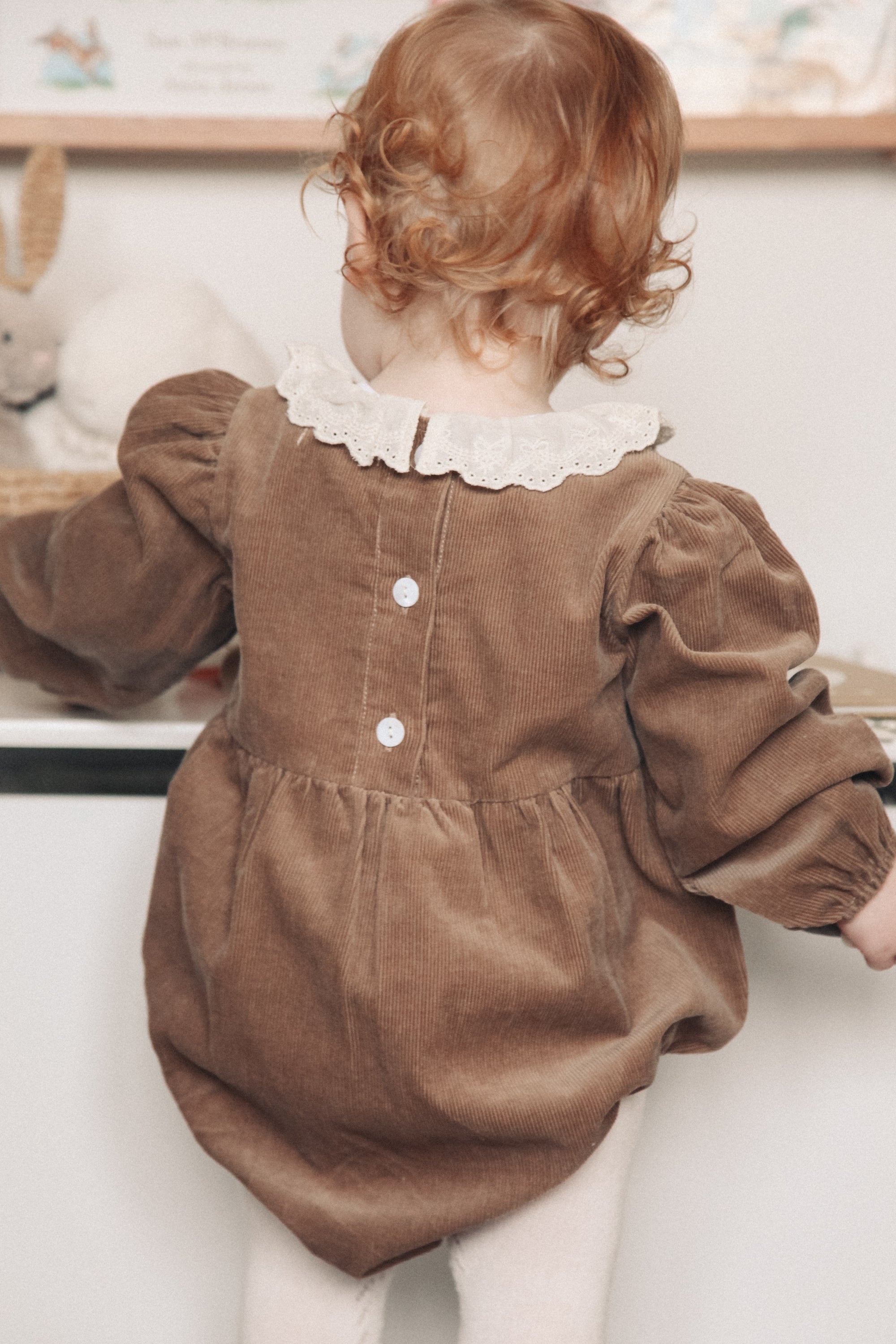 PRE-ORDER Brown/Cord Frill Collar Long Sleeve Romper