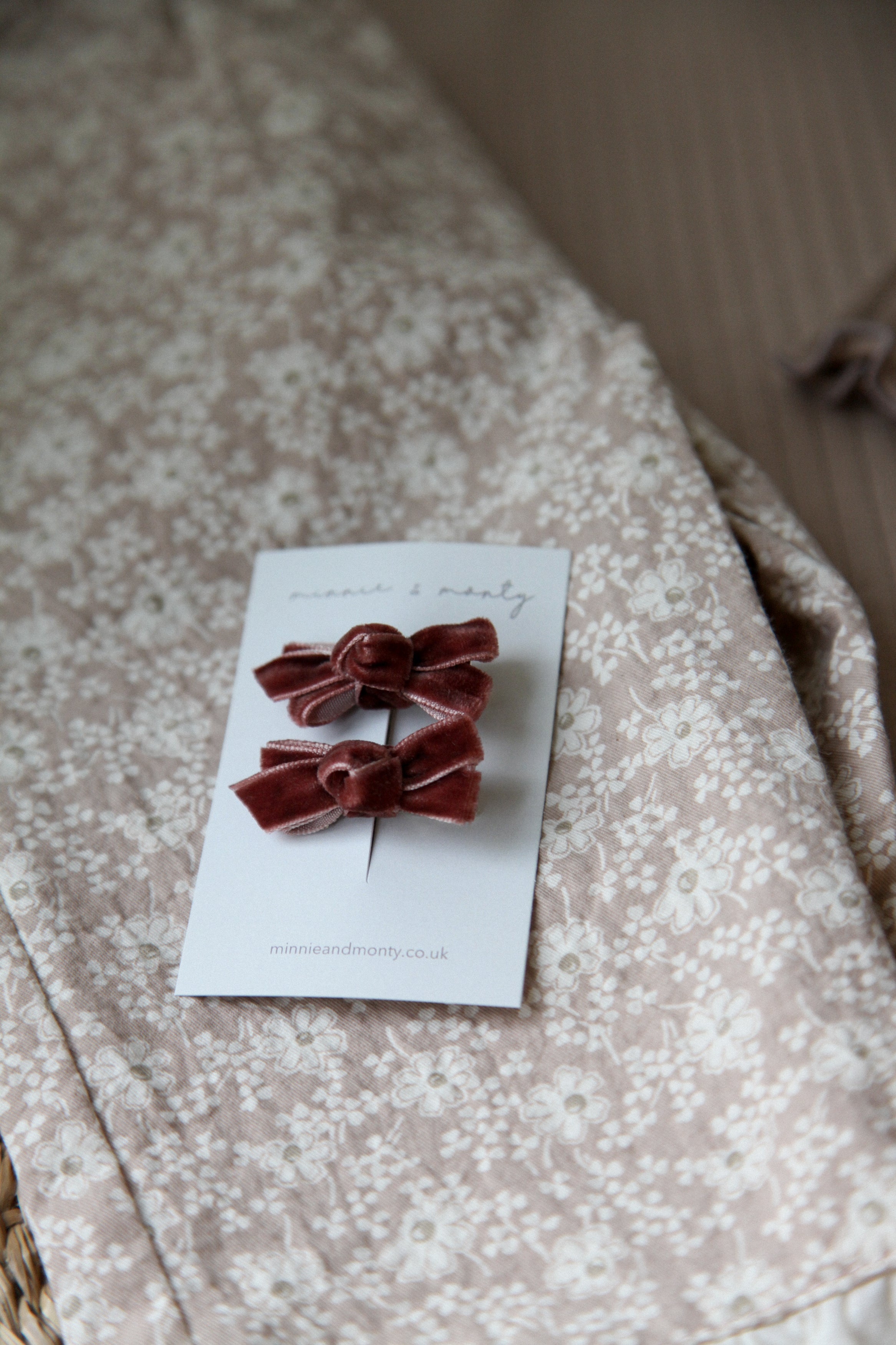 Mocha Velvet Mini Bow Clips