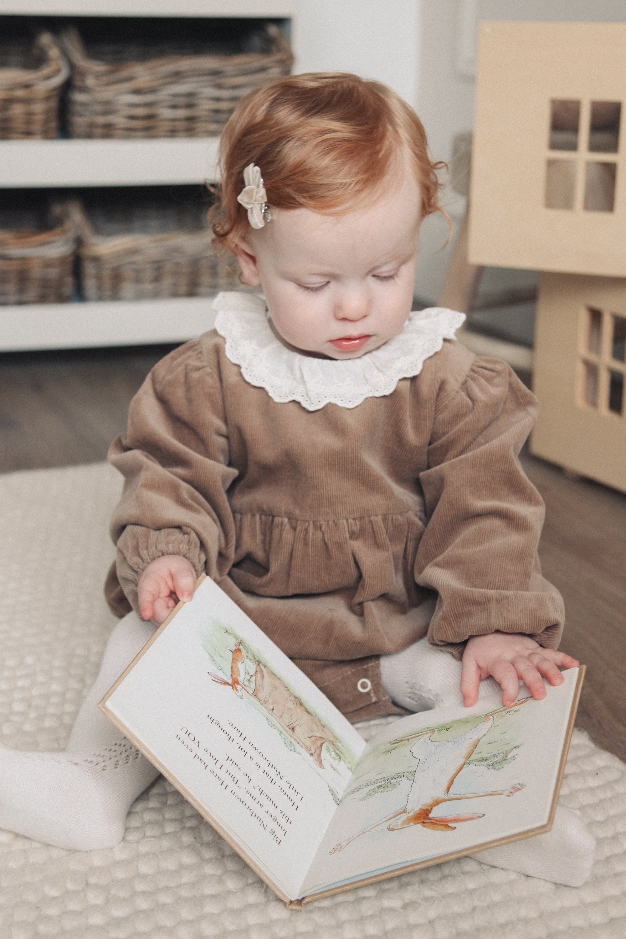 PRE-ORDER Brown/Cord Frill Collar Long Sleeve Romper