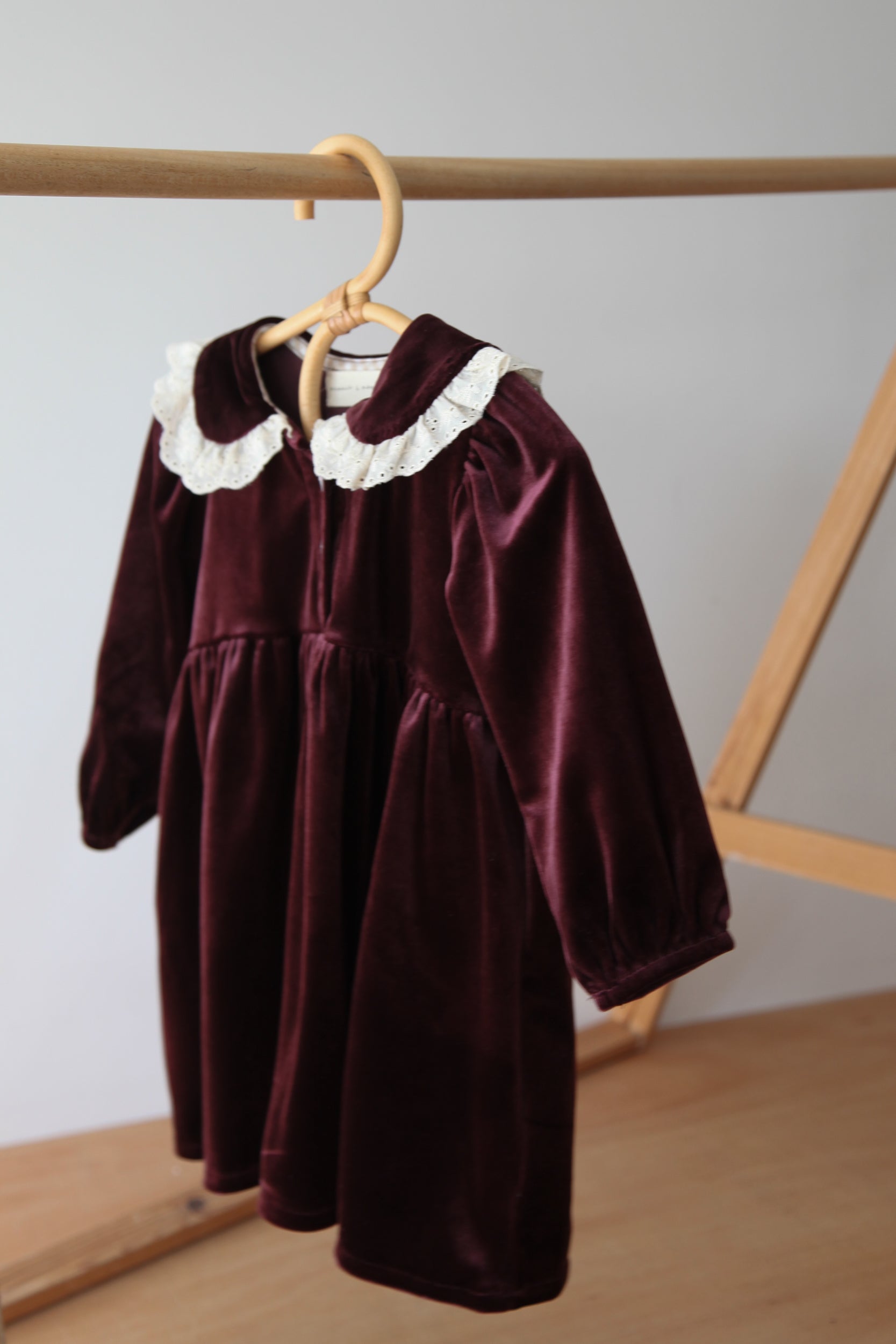 Dark Plum/Velvet Embroidered Frill Collar Dress