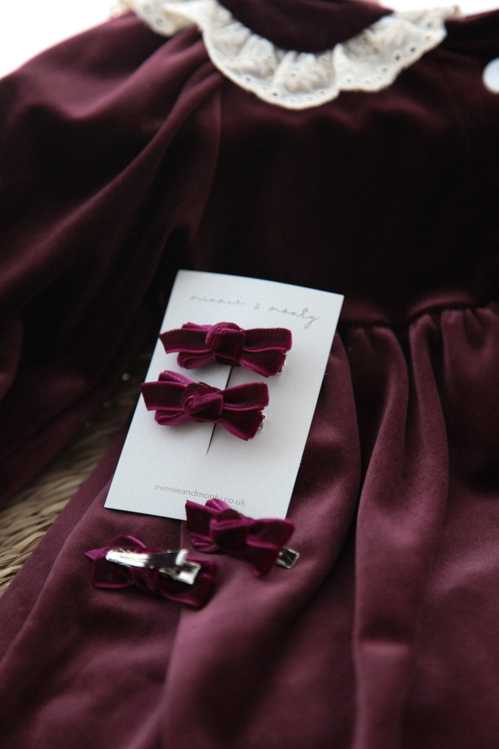 Plum/Velvet Mini Bow Clips
