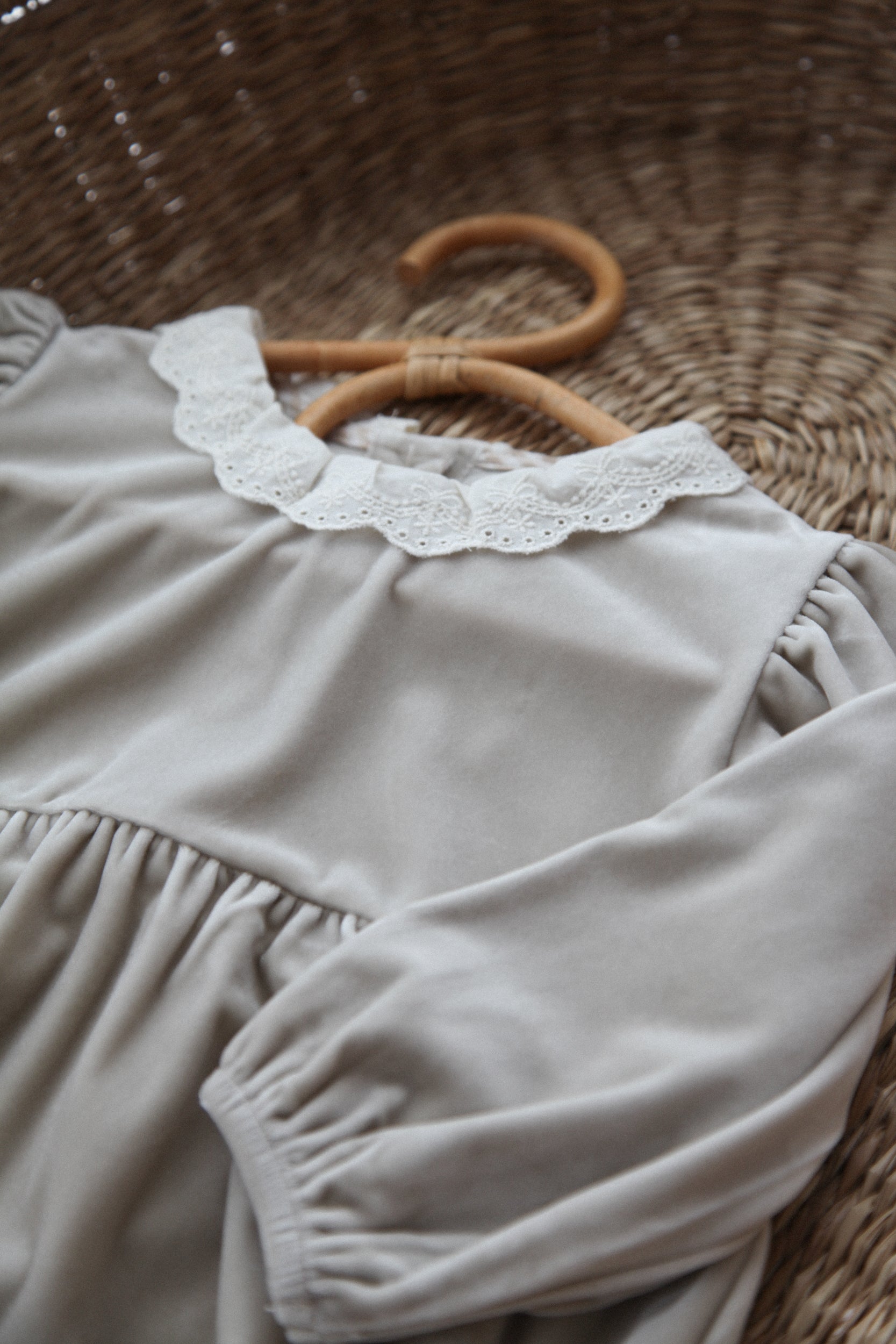 Oyster/Velvet Frill Collar Long Sleeve Romper