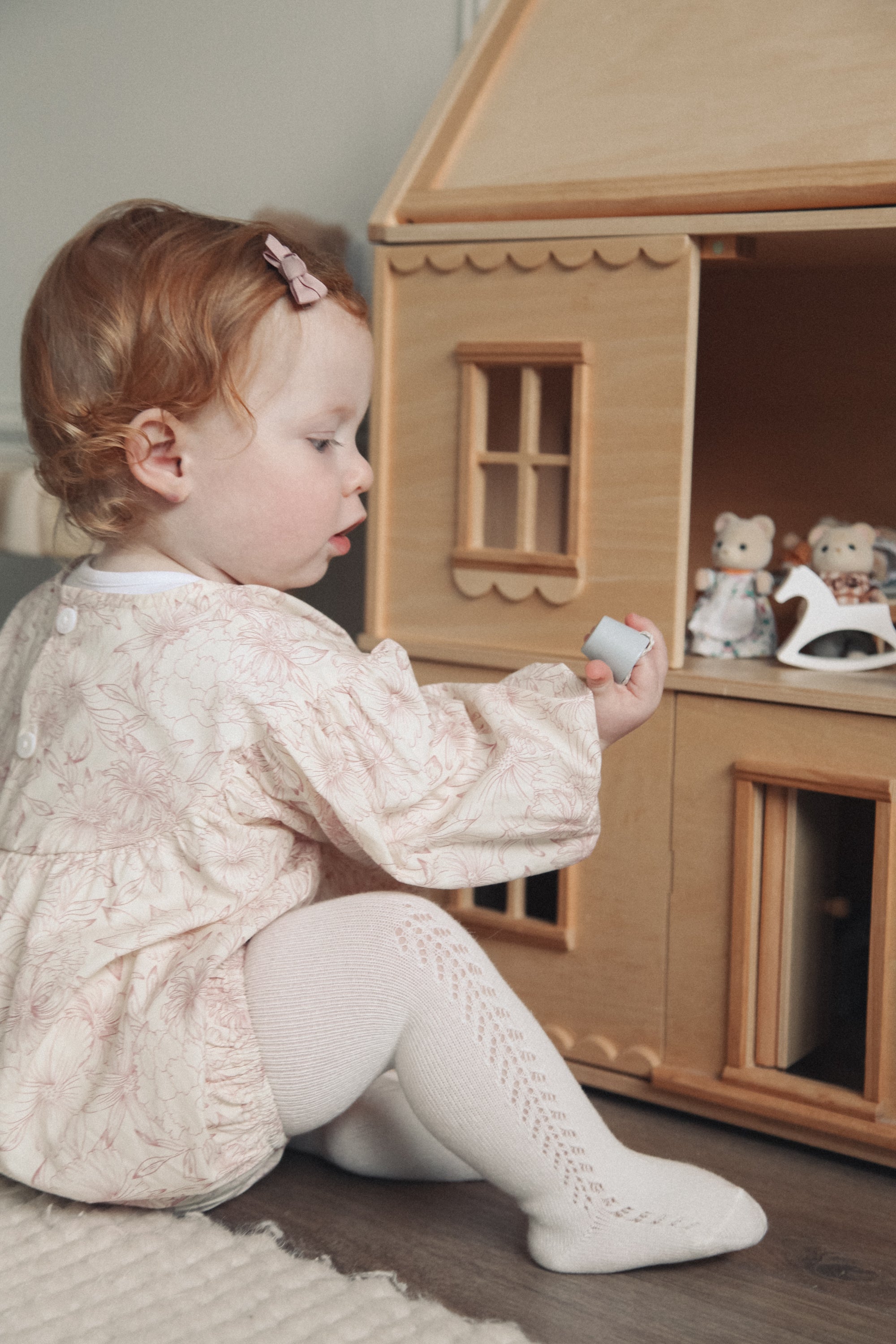 Pink/Toile Floral Long Puff Sleeve Romper