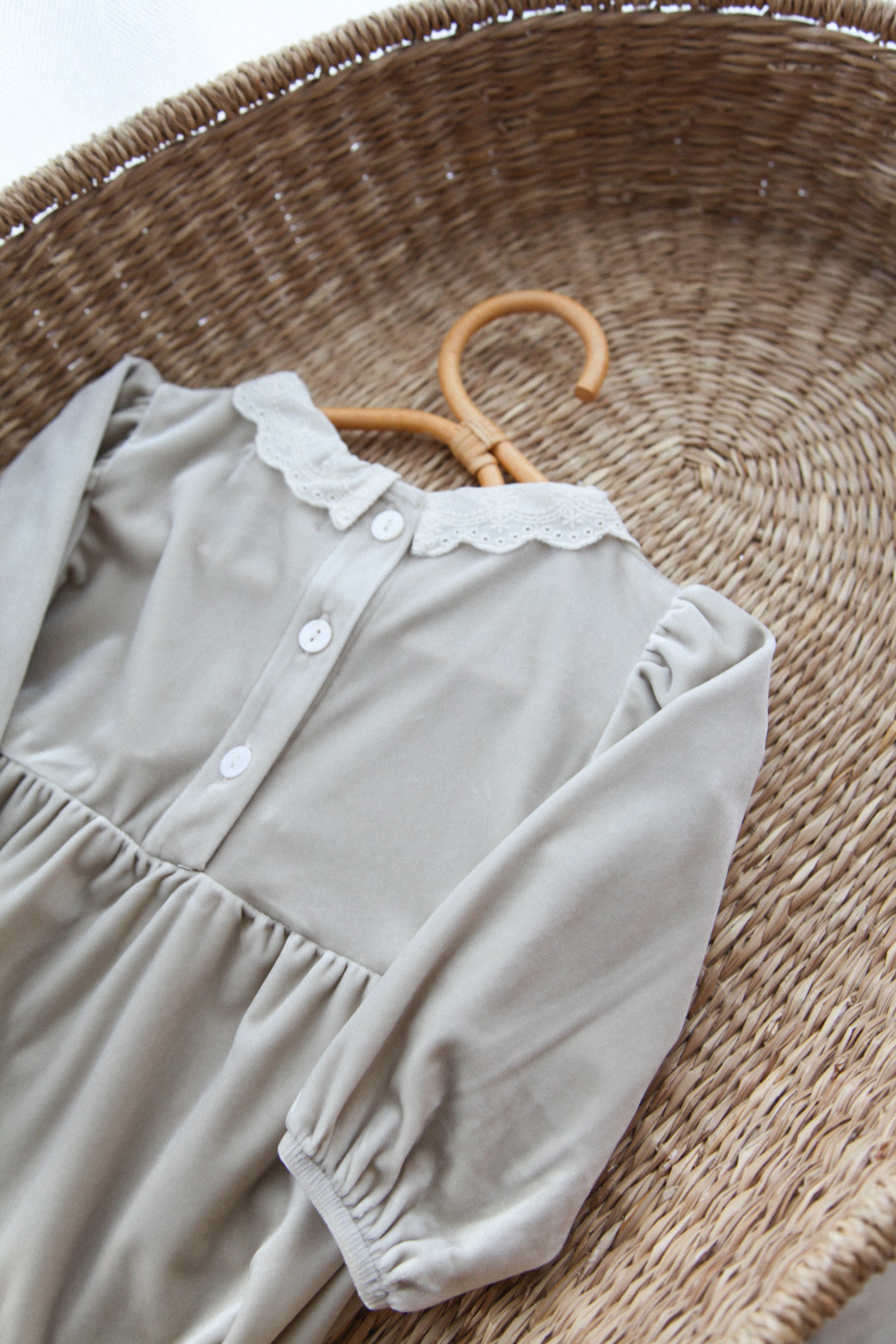 Oyster/Velvet Frill Collar Long Sleeve Romper