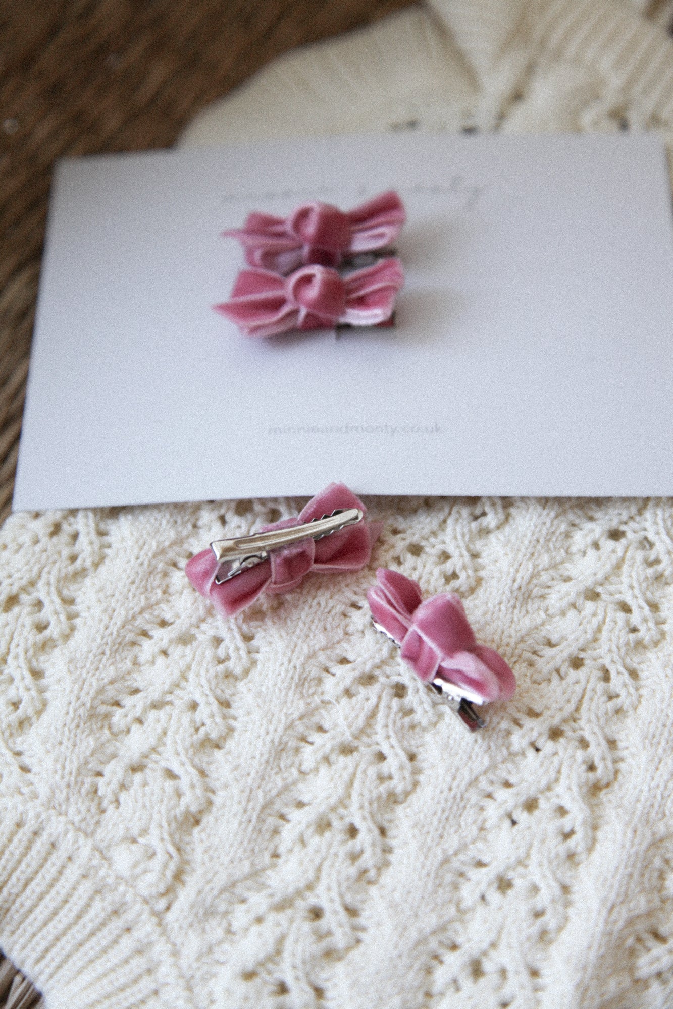 Dusky Pink Velvet Mini Bow Clips (2 pack)