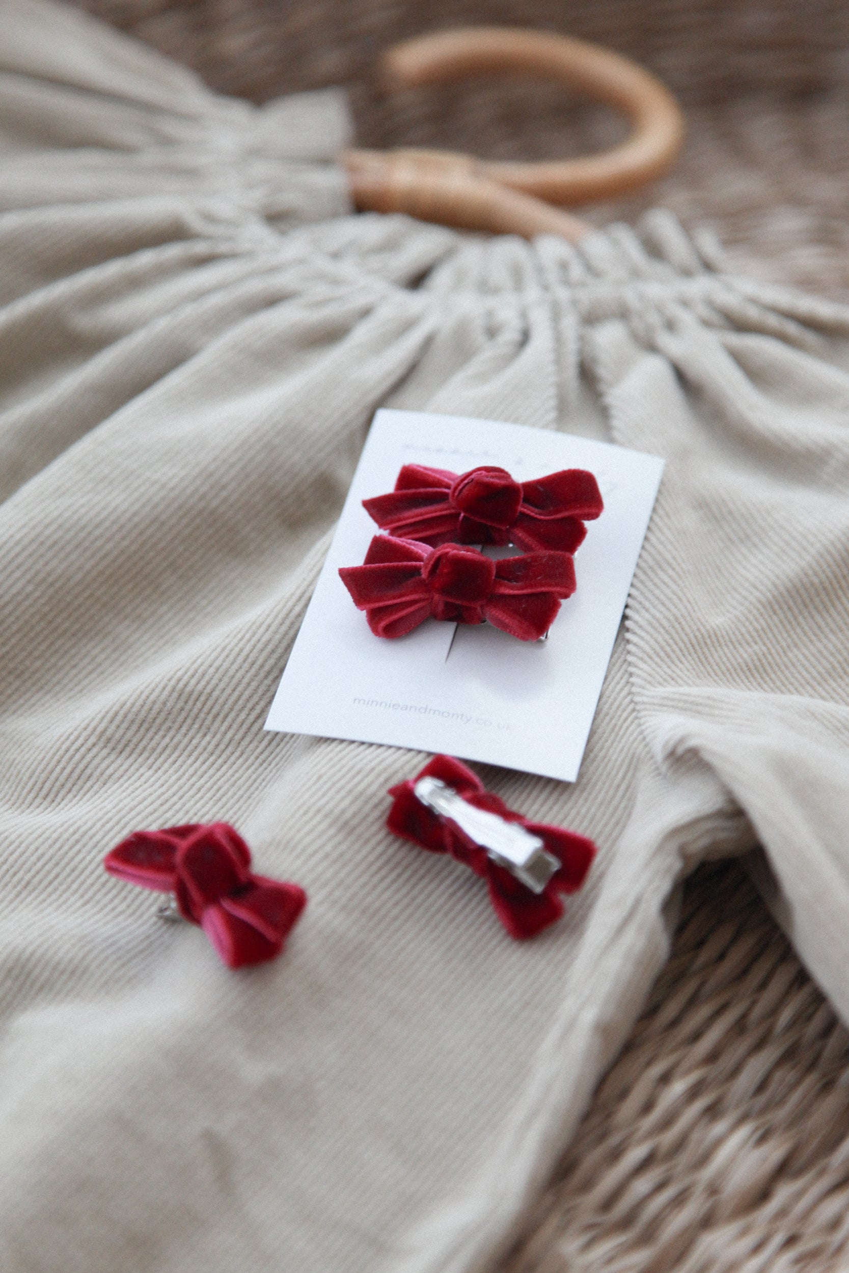 Dark Red Velvet Mini Bow Clips