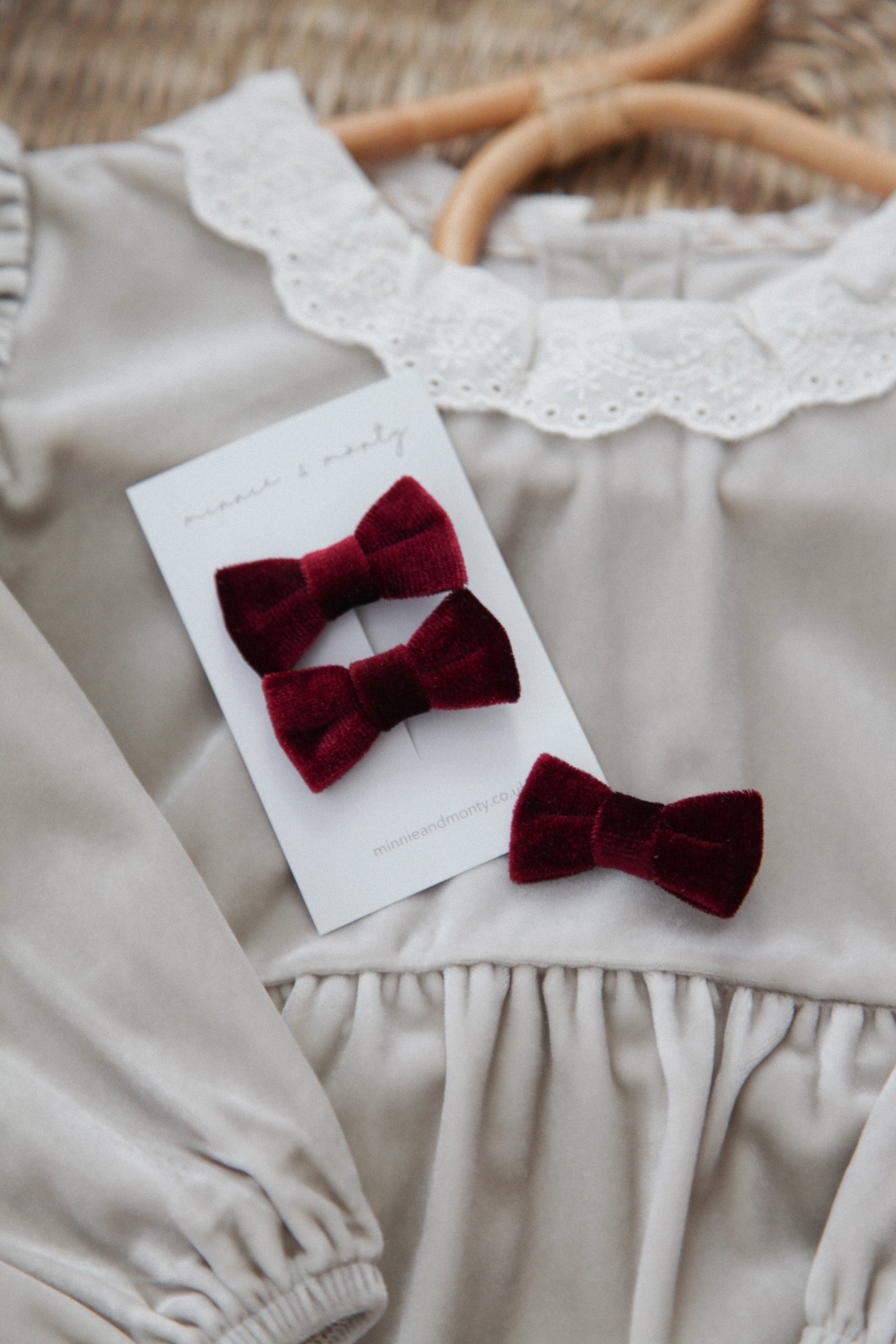 Burgundy/Velvet Small Bow Slides (2 pack)