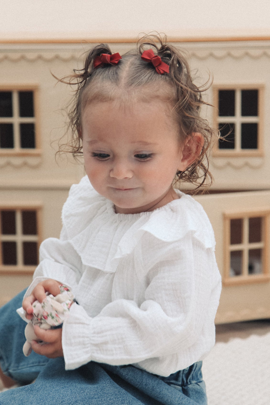 Dainty Mini Bow Clips in Berry Red