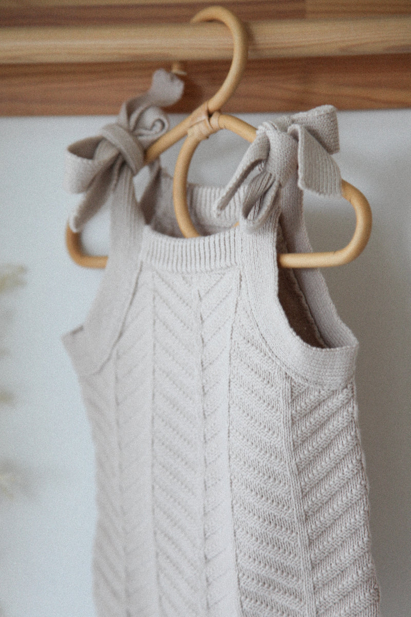 Taupe Tie Shoulder Knitted Romper