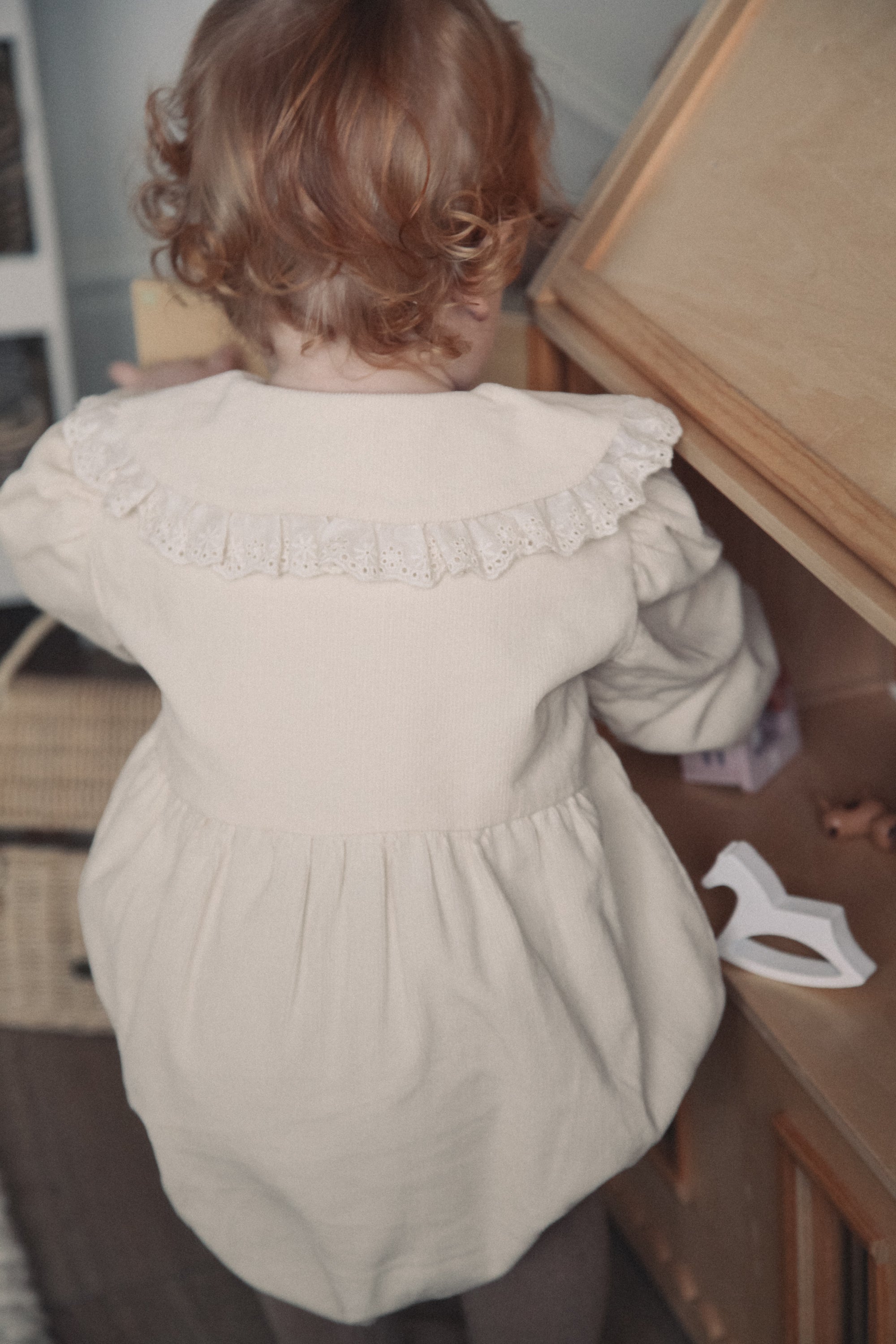 PRE-ORDER Cream/Cord Oversized Broderie Frill Collar Romper