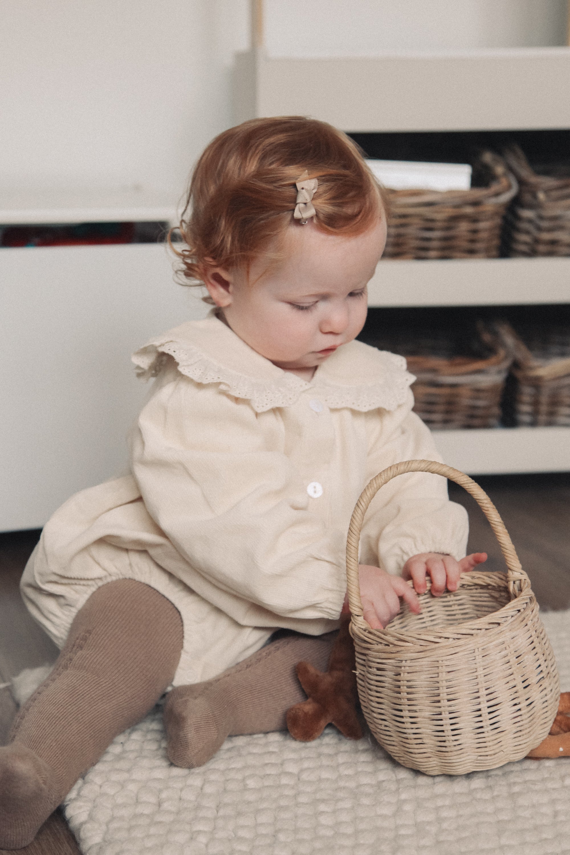 PRE-ORDER Cream/Cord Oversized Broderie Frill Collar Romper