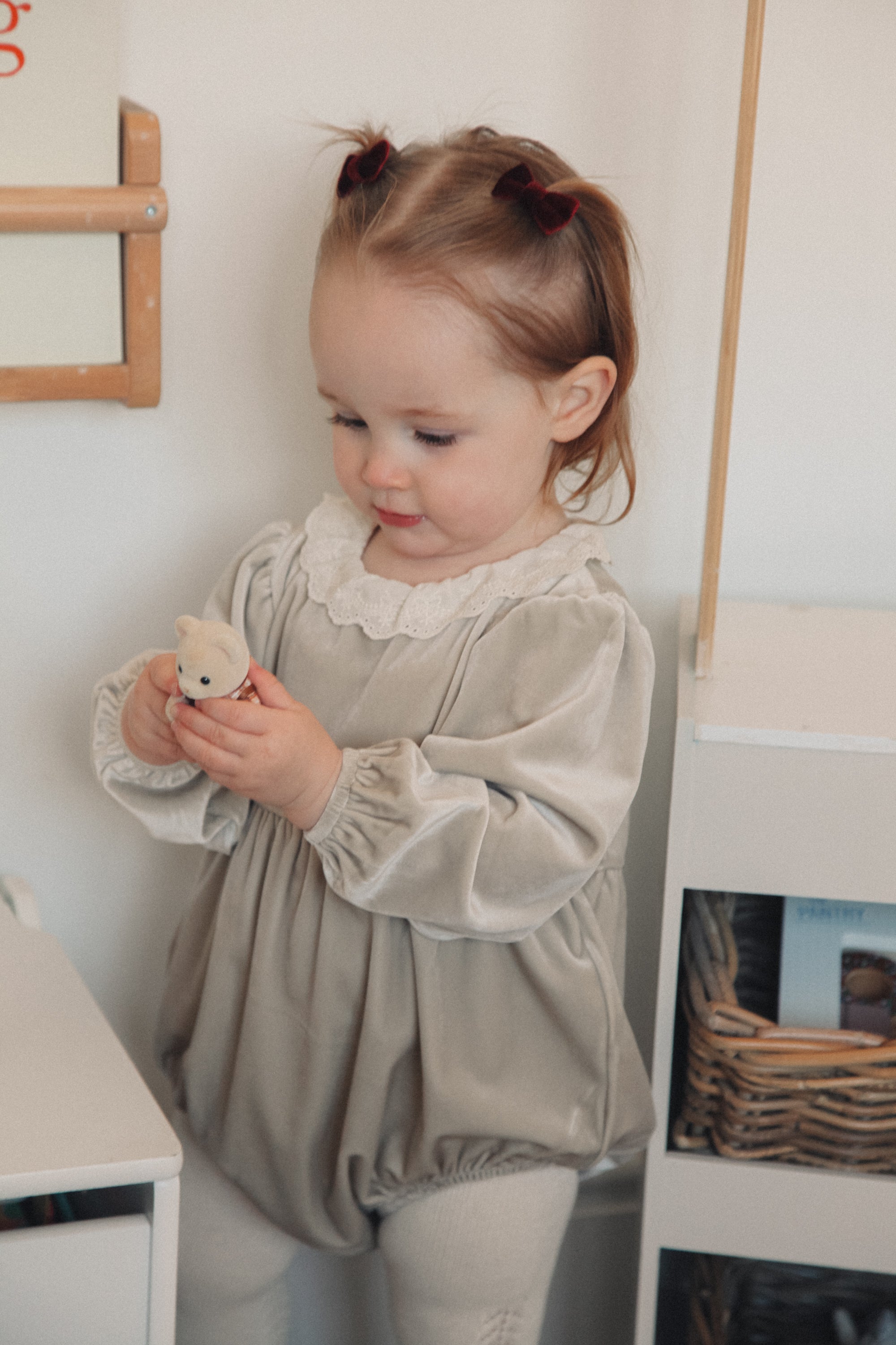 Oyster/Velvet Frill Collar Long Sleeve Romper