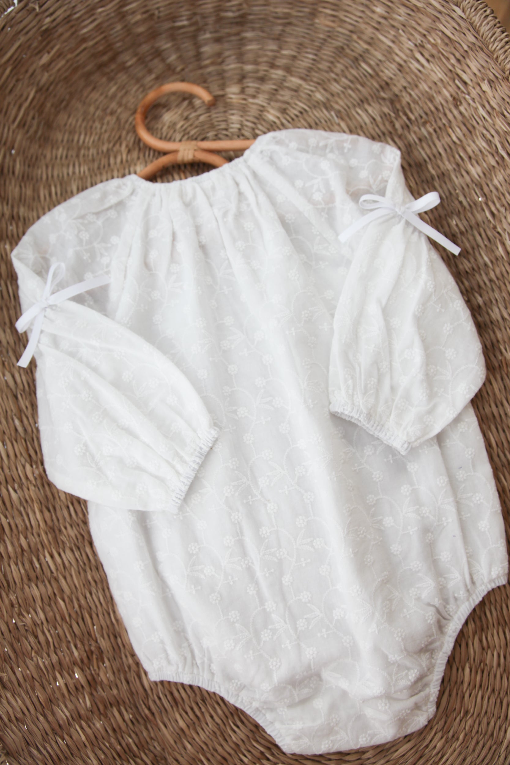White/Broderie Anglaise Bow Sleeve Romper