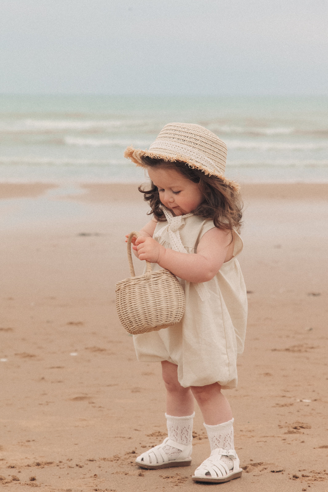 Straw Hat With Cream Crochet Lace Ties