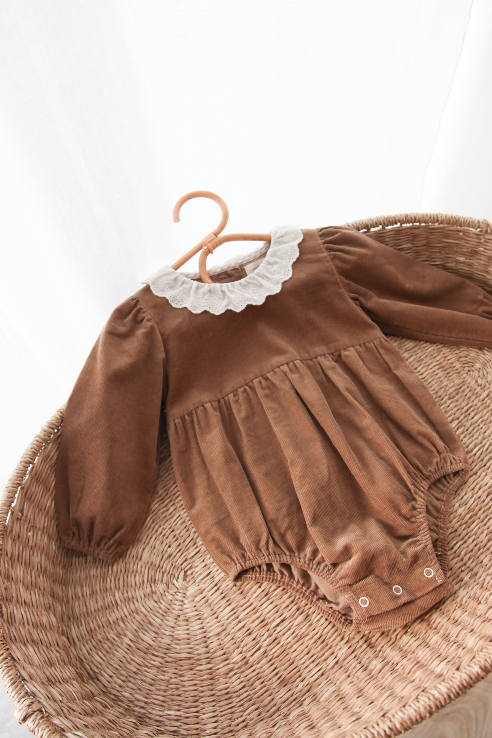 Brown/Cord Frill Collar Long Sleeve Romper