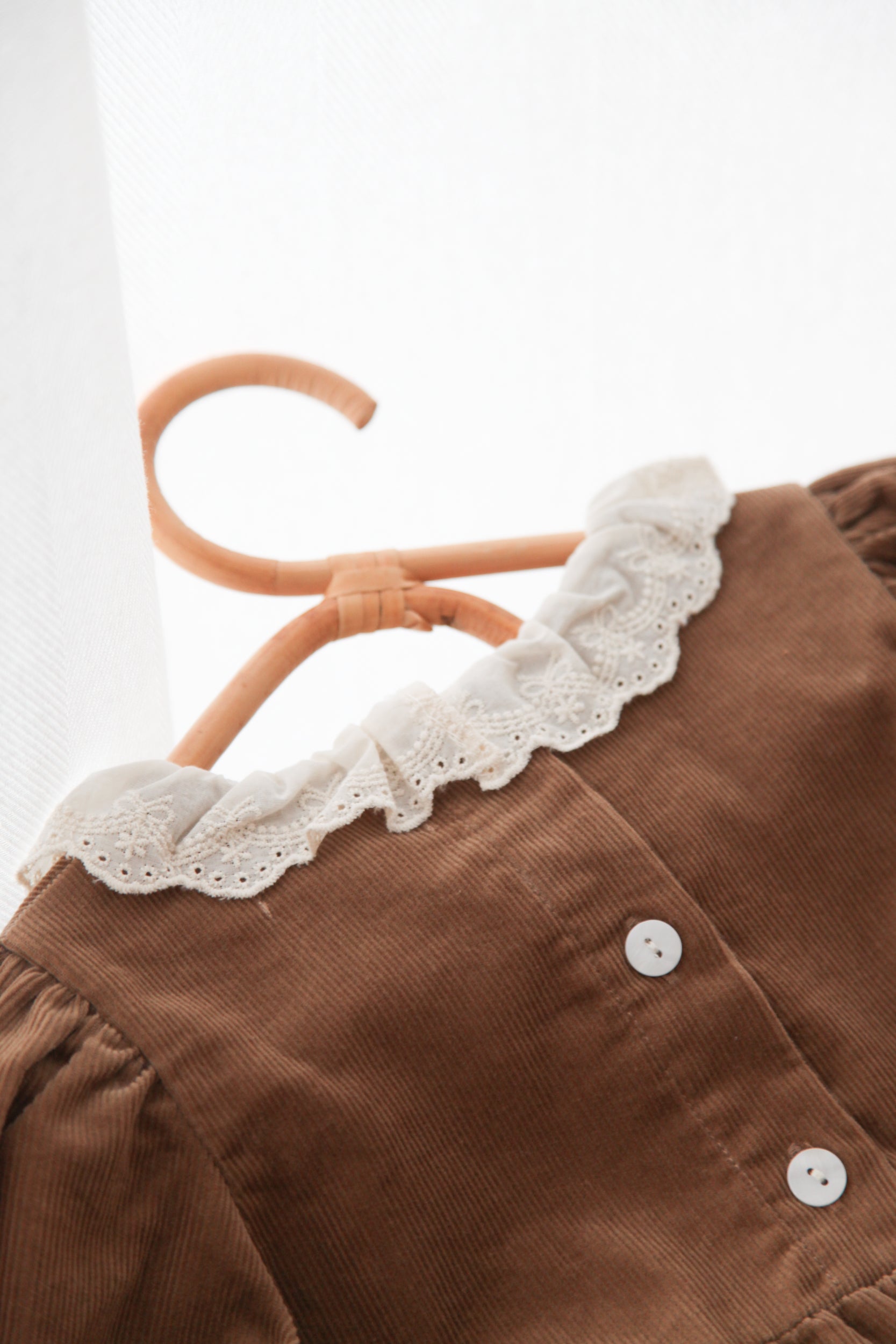 WHOLESALE Brown/Cord Frill Collar Long Sleeve Romper