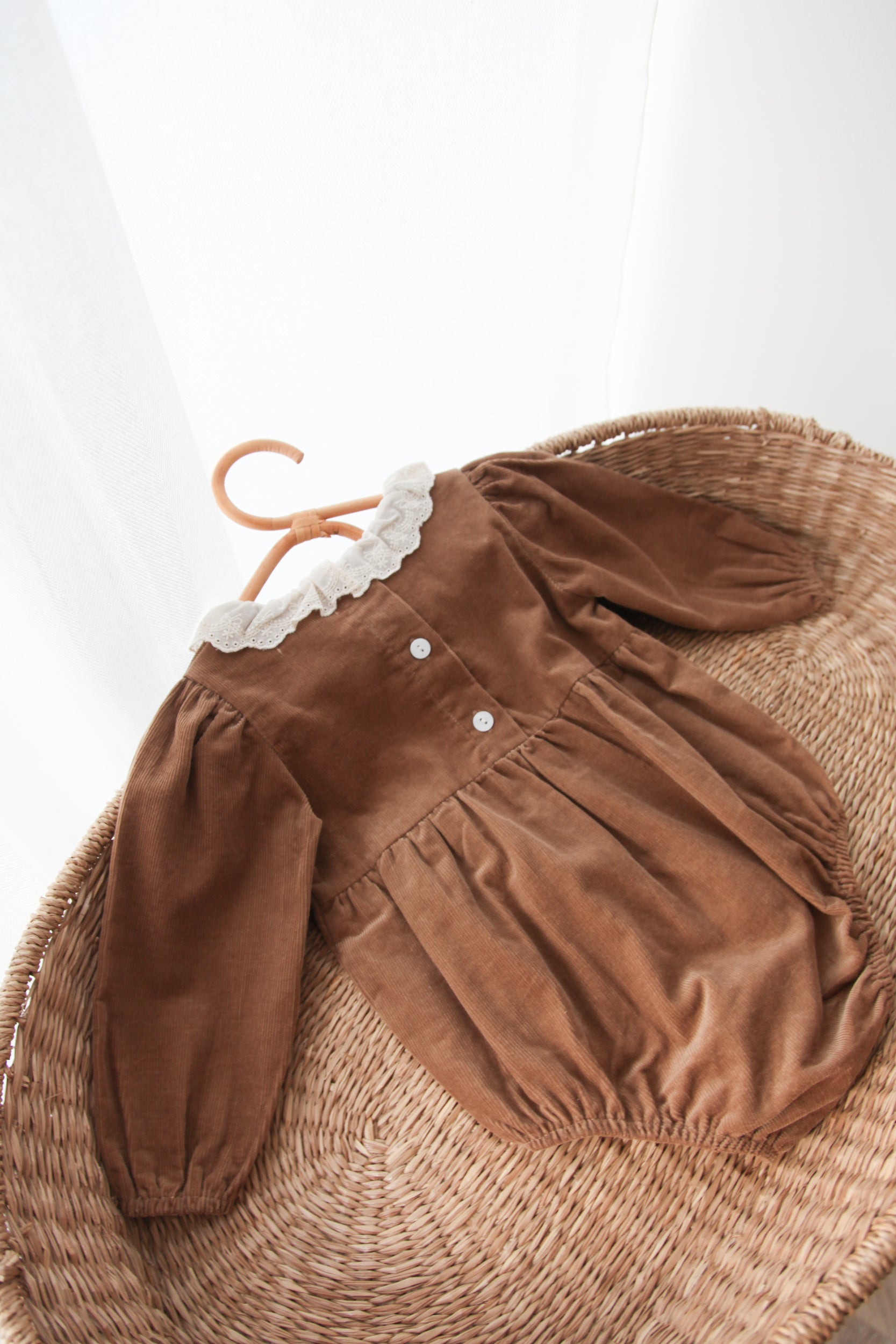 Brown/Cord Frill Collar Long Sleeve Romper