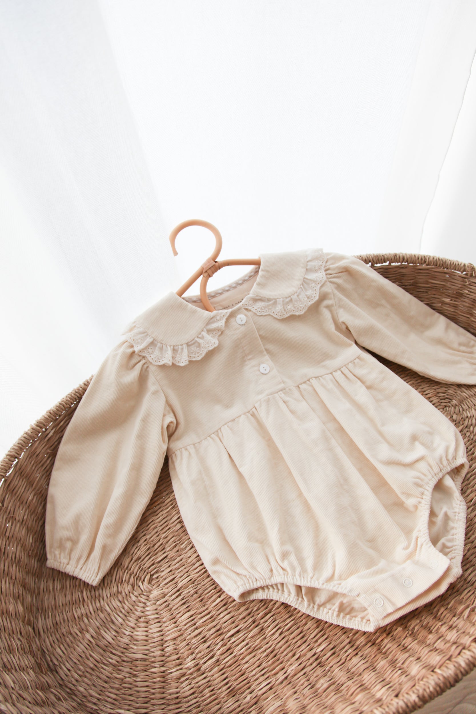 Cream/Cord Oversized Broderie Frill Collar Romper