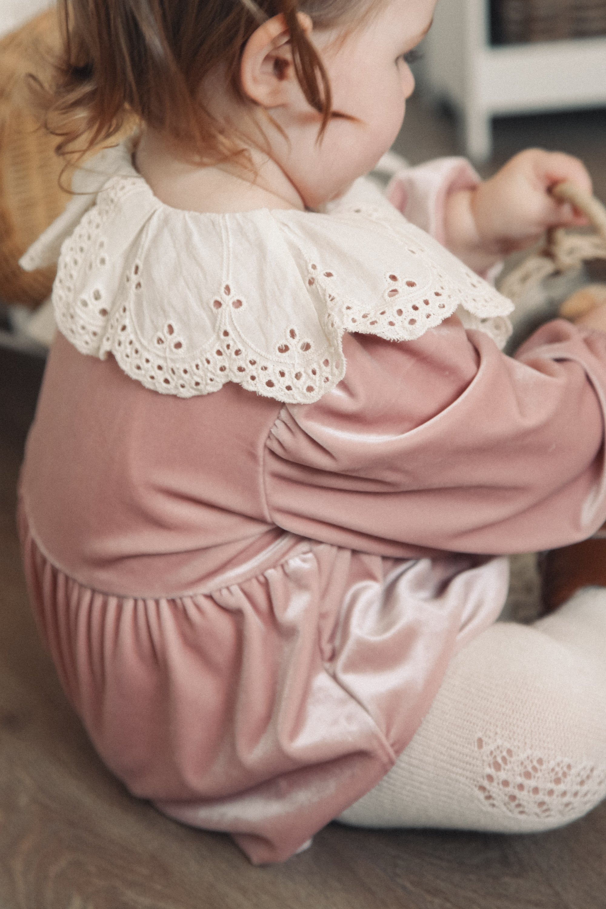 Dusky Pink/Velvet Petal Embroidered Collar Romper