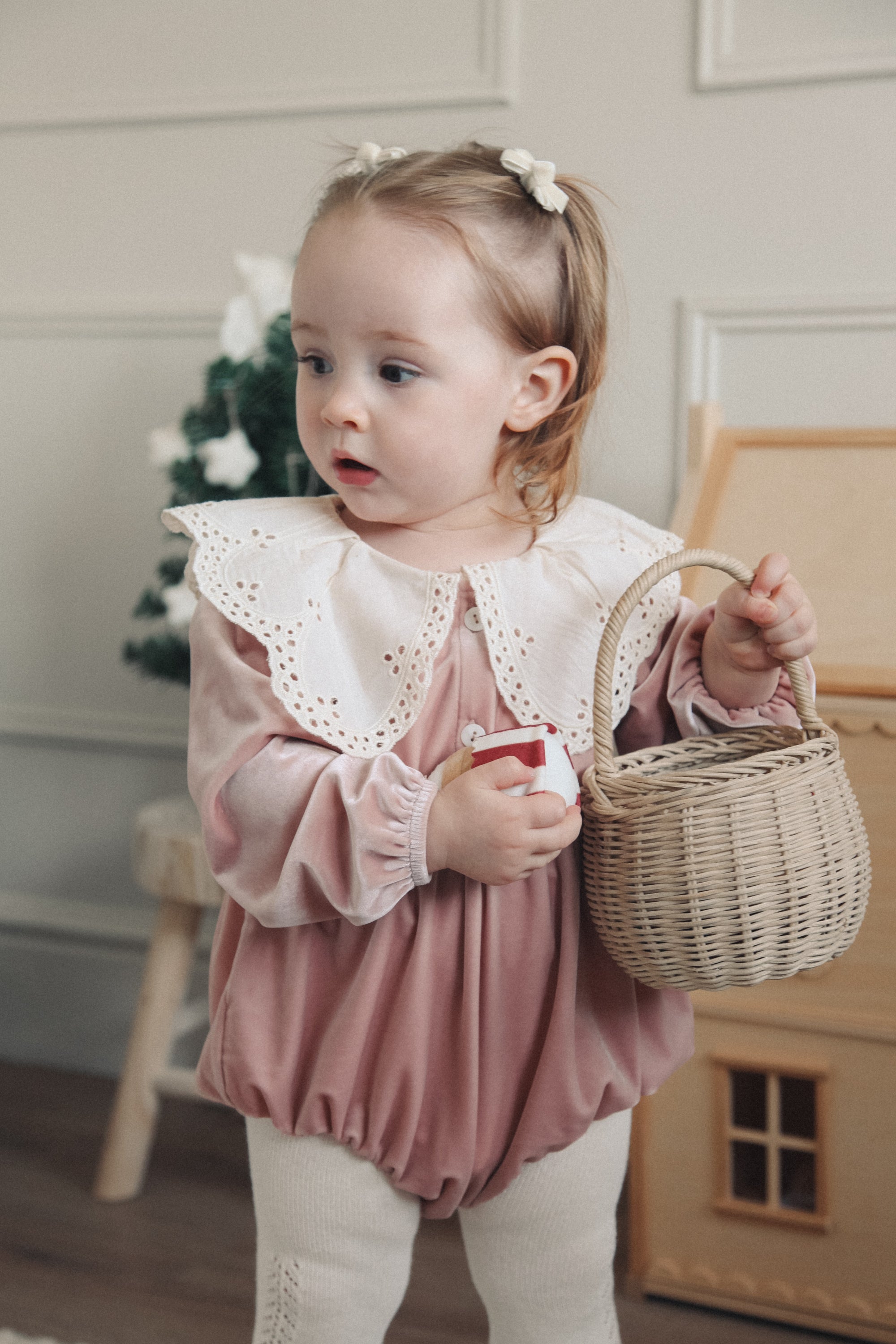 Dusky Pink/Velvet Embroidered Collar Romper