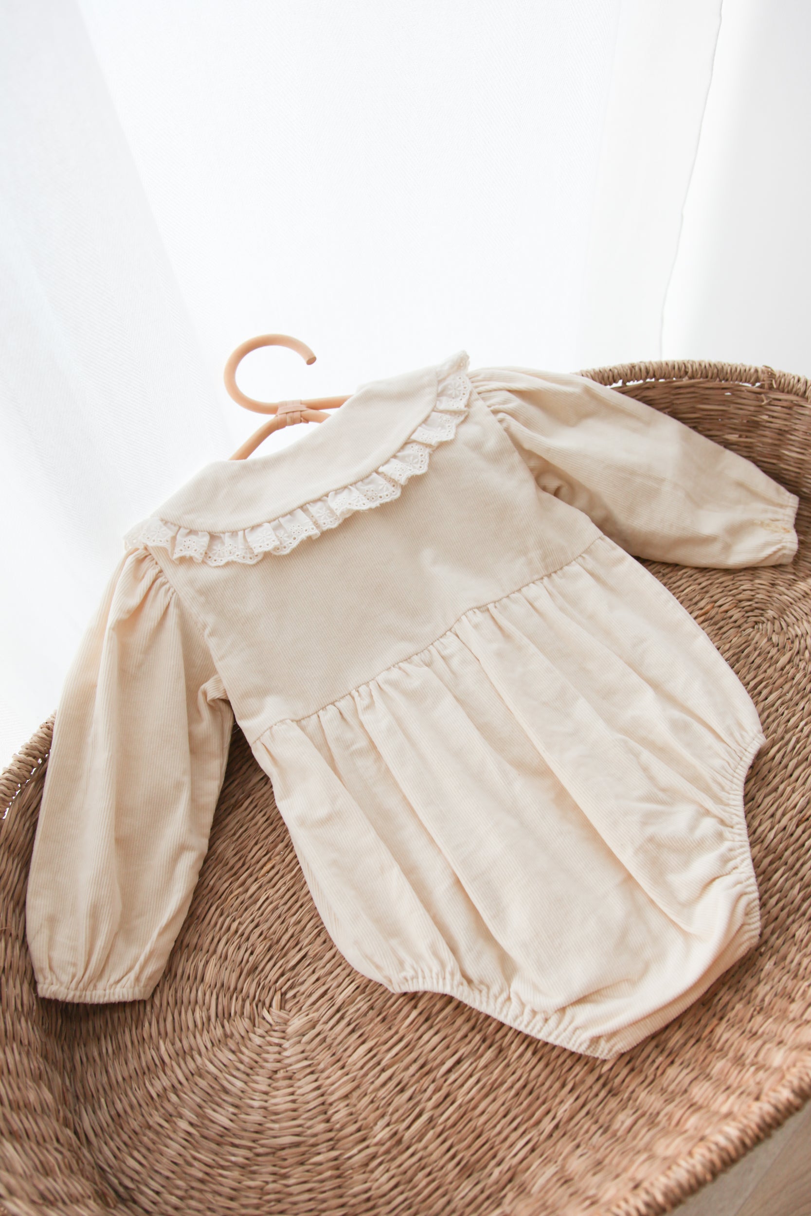 Cream/Cord Oversized Broderie Frill Collar Romper