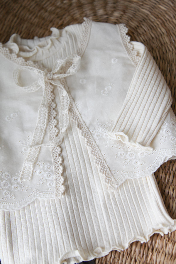 Cream Embroidered Lace Trim Vest