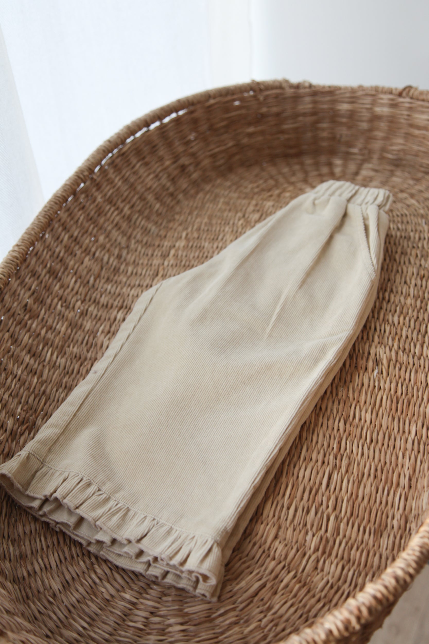 Beige/Cord Frill Hem Wide Leg Trousers