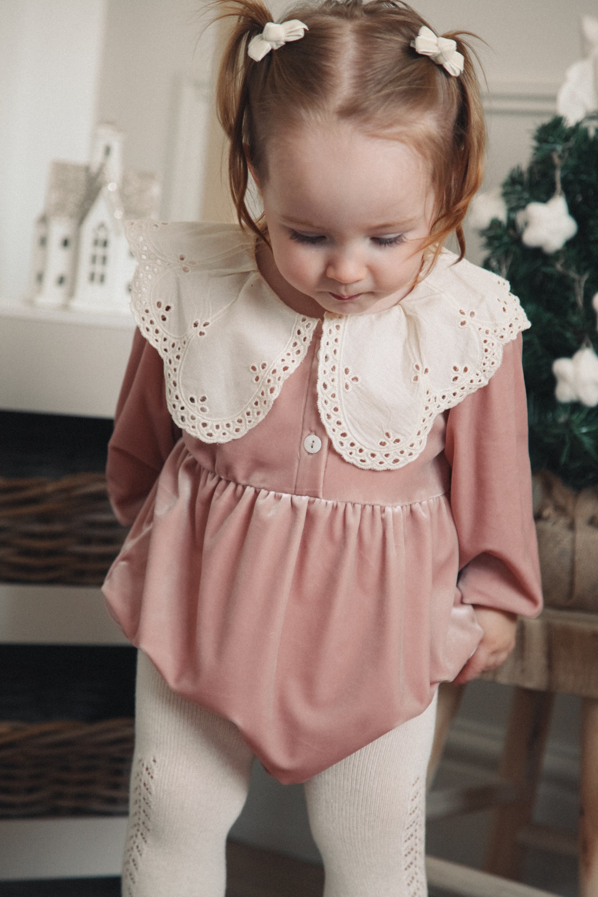 Dusky Pink/Velvet Embroidered Collar Romper