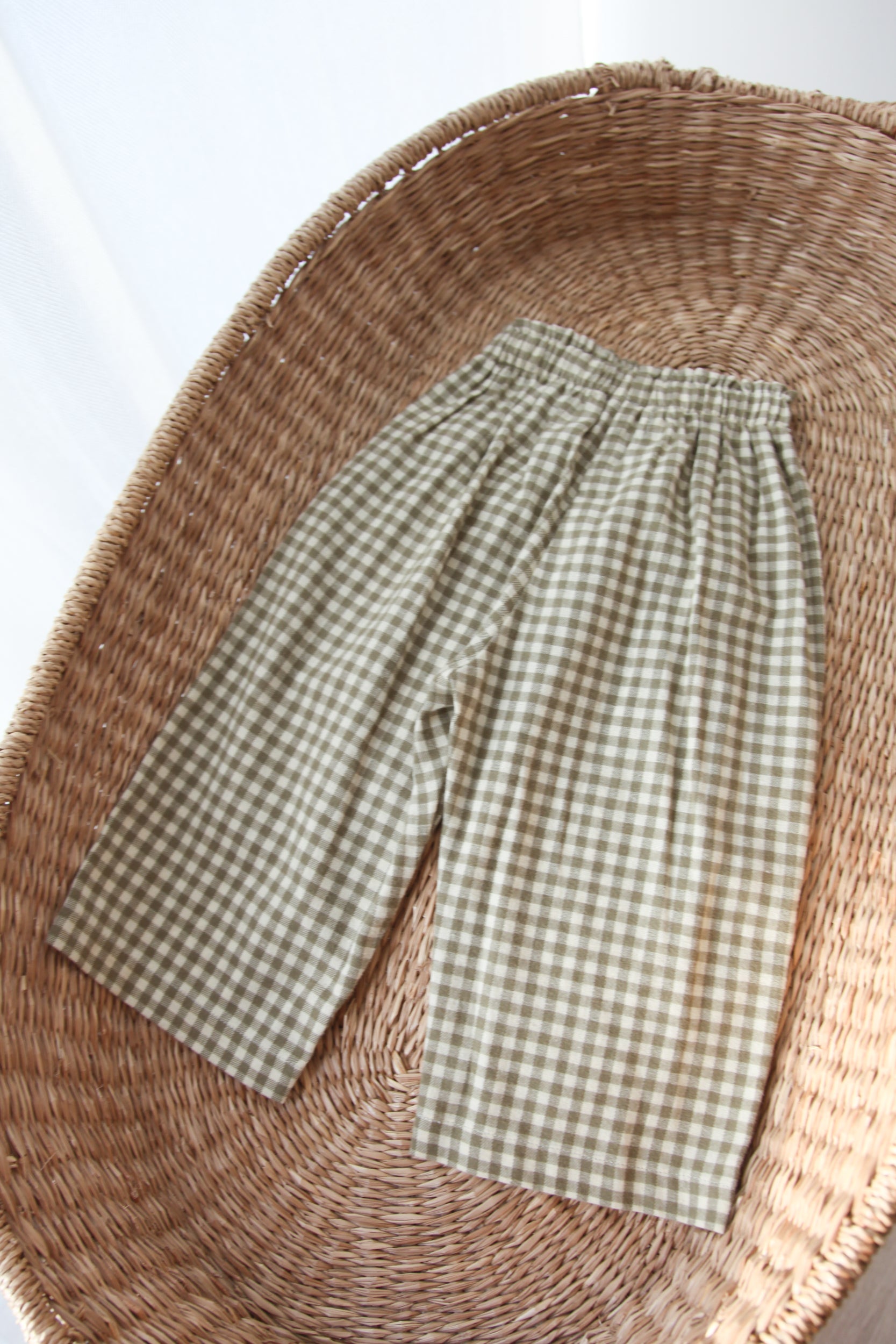 Sage Green/Gingham Brushed Cotton Wide Leg Trousers