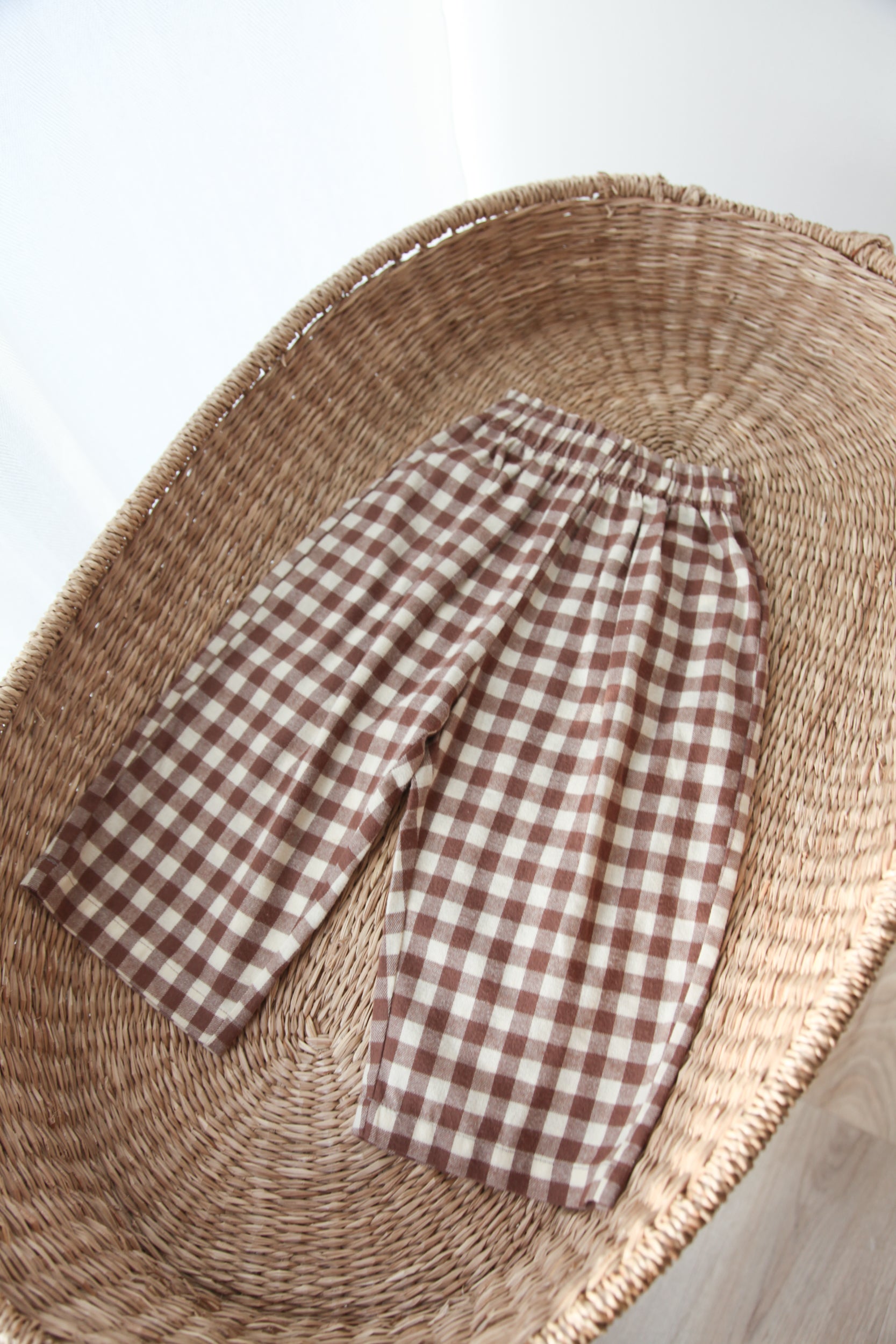 Brown/Check Brushed Cotton Wide Leg Trousers