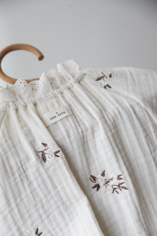 Embroidered Floral Muslin Romper