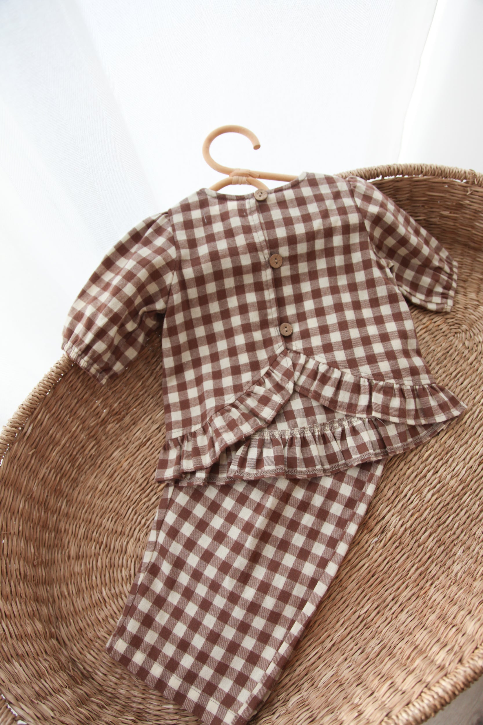 Brown/Check Brushed Cotton Wide Leg Trousers