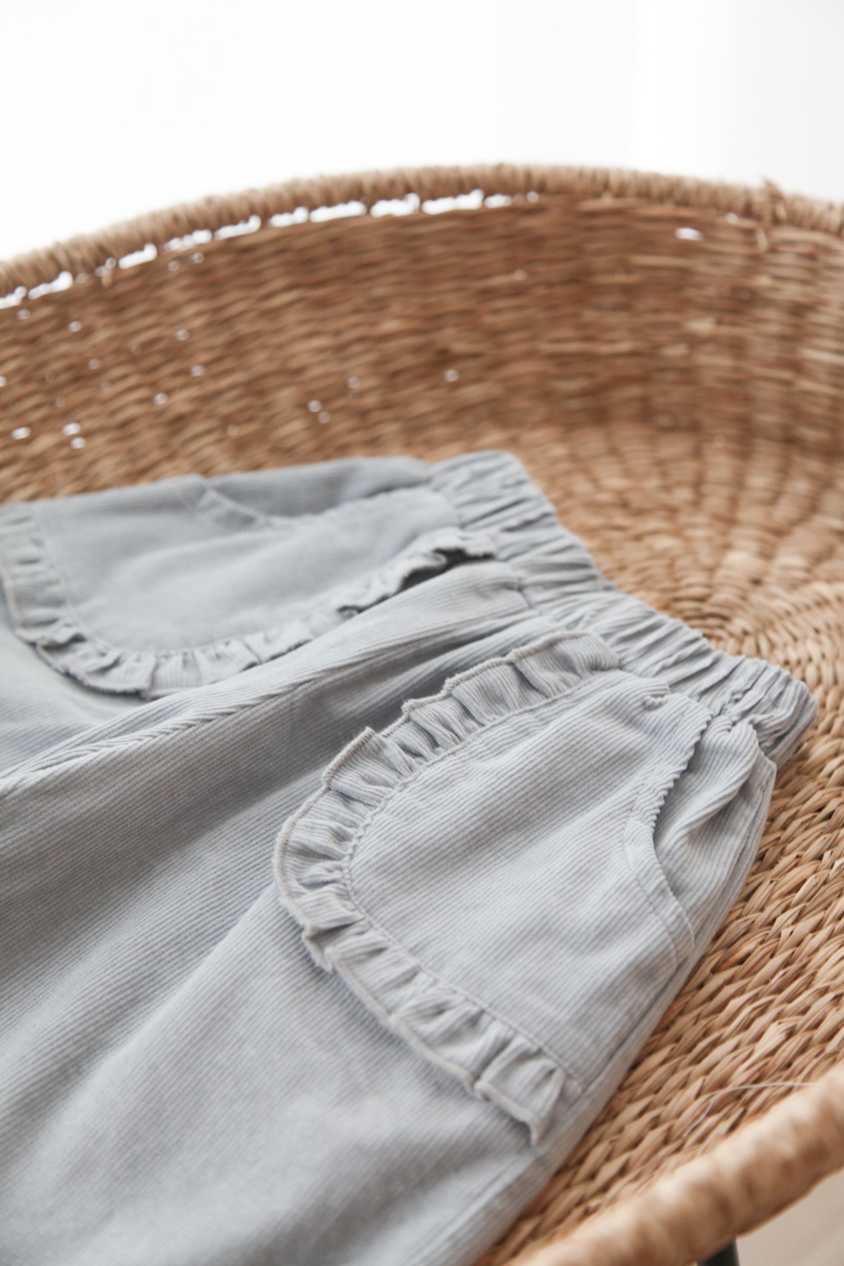 Dusky Blue/Cord Frill Pocket Wide Leg Trousers