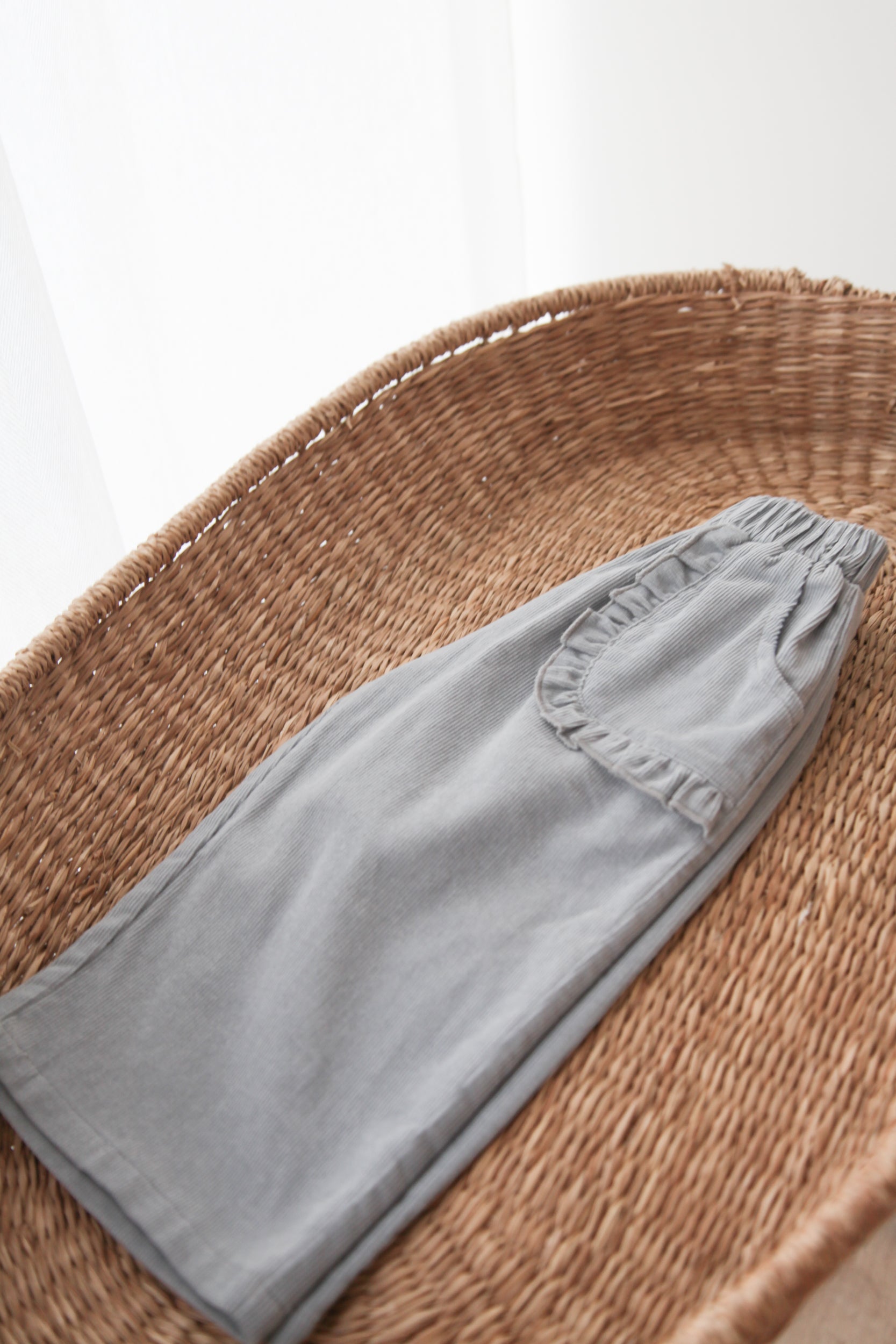 WHOLESALE Dusky Blue/Cord Frill Pocket Wide Leg Trousers