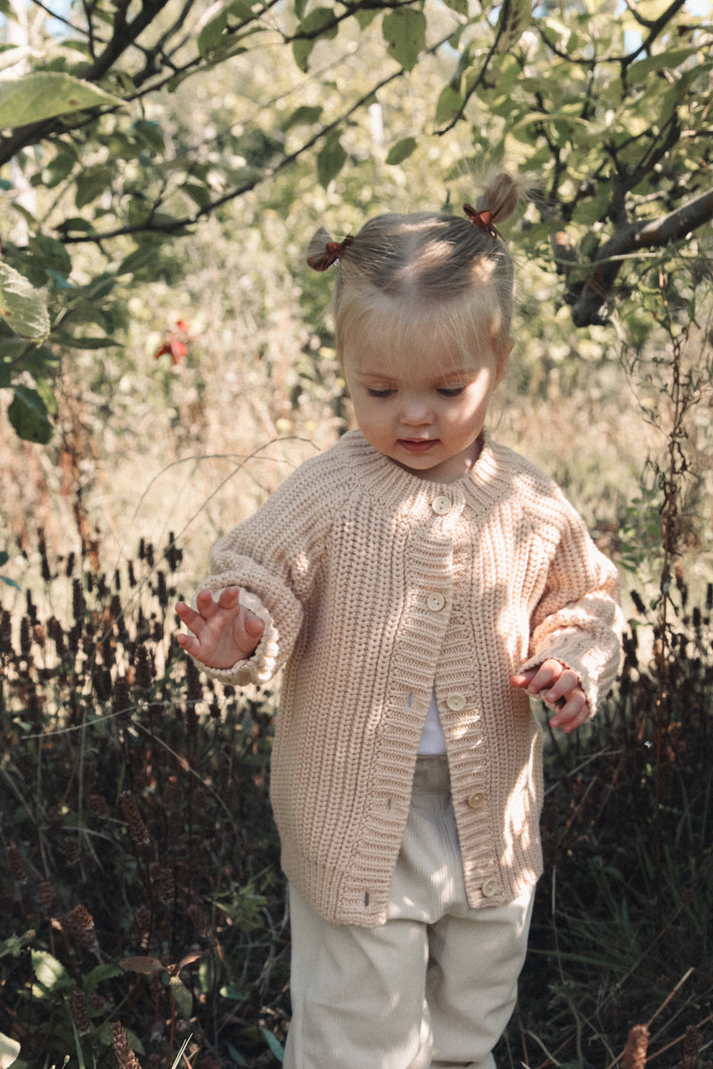 Organic Cotton Chunky Knit Cardigan in Nude