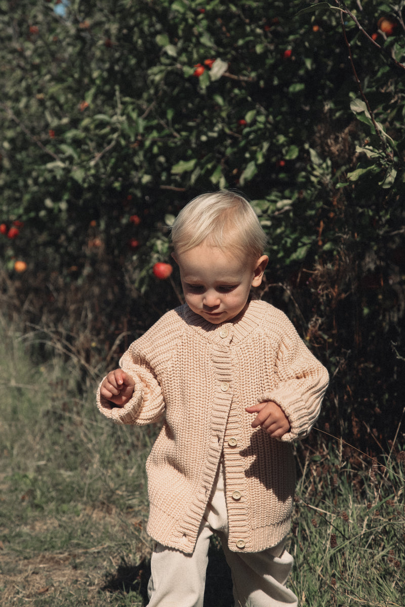 Organic Cotton Chunky Knit Cardigan in Nude