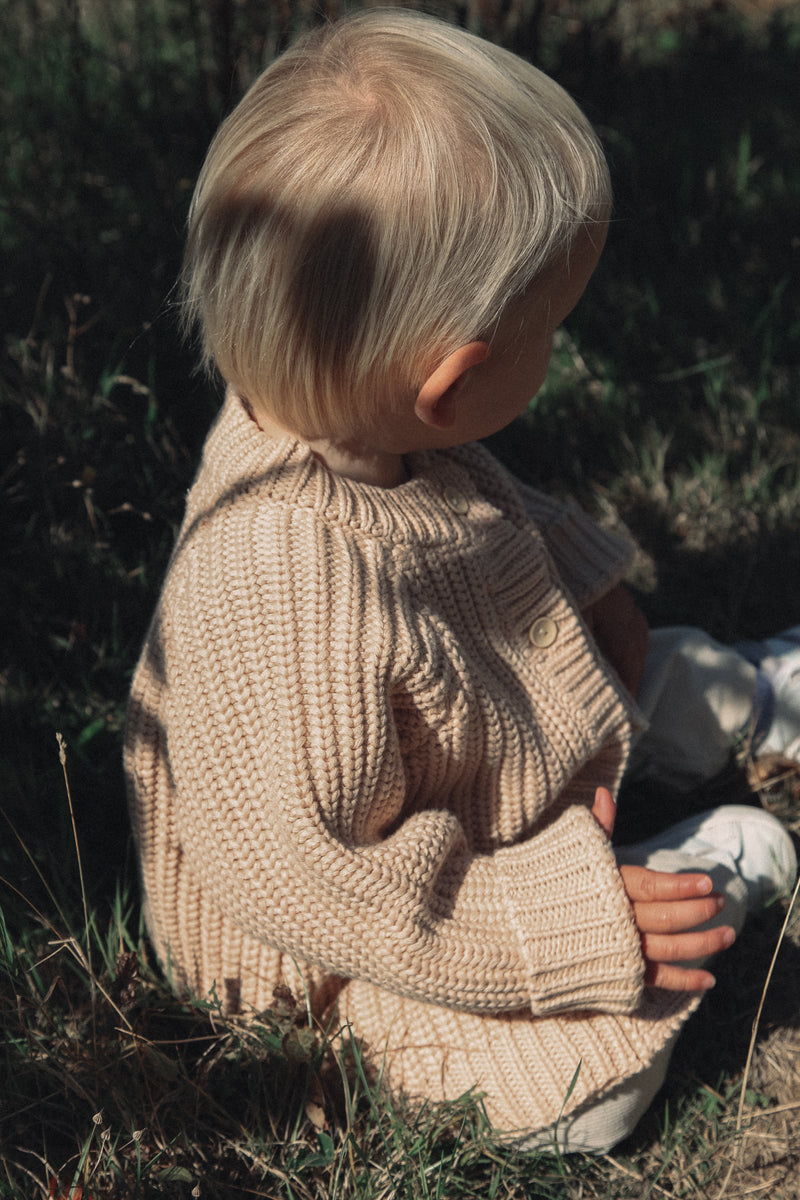 Organic Cotton Chunky Knit Cardigan in Nude