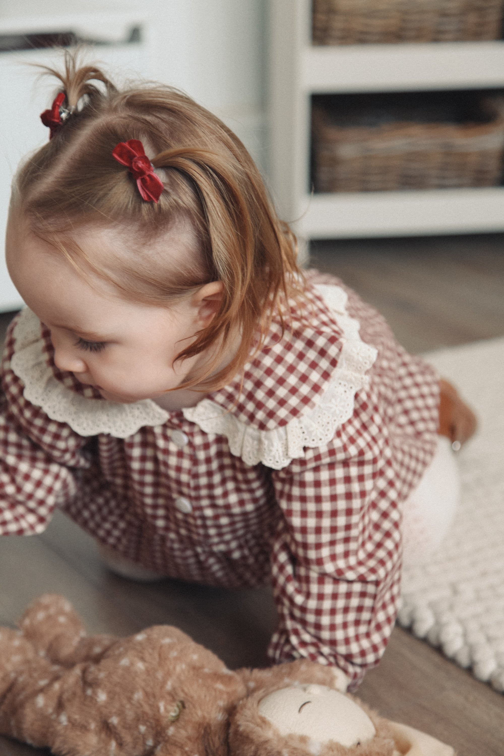 PRE-ORDER Berry/Gingham Oversized Frill Collar Romper