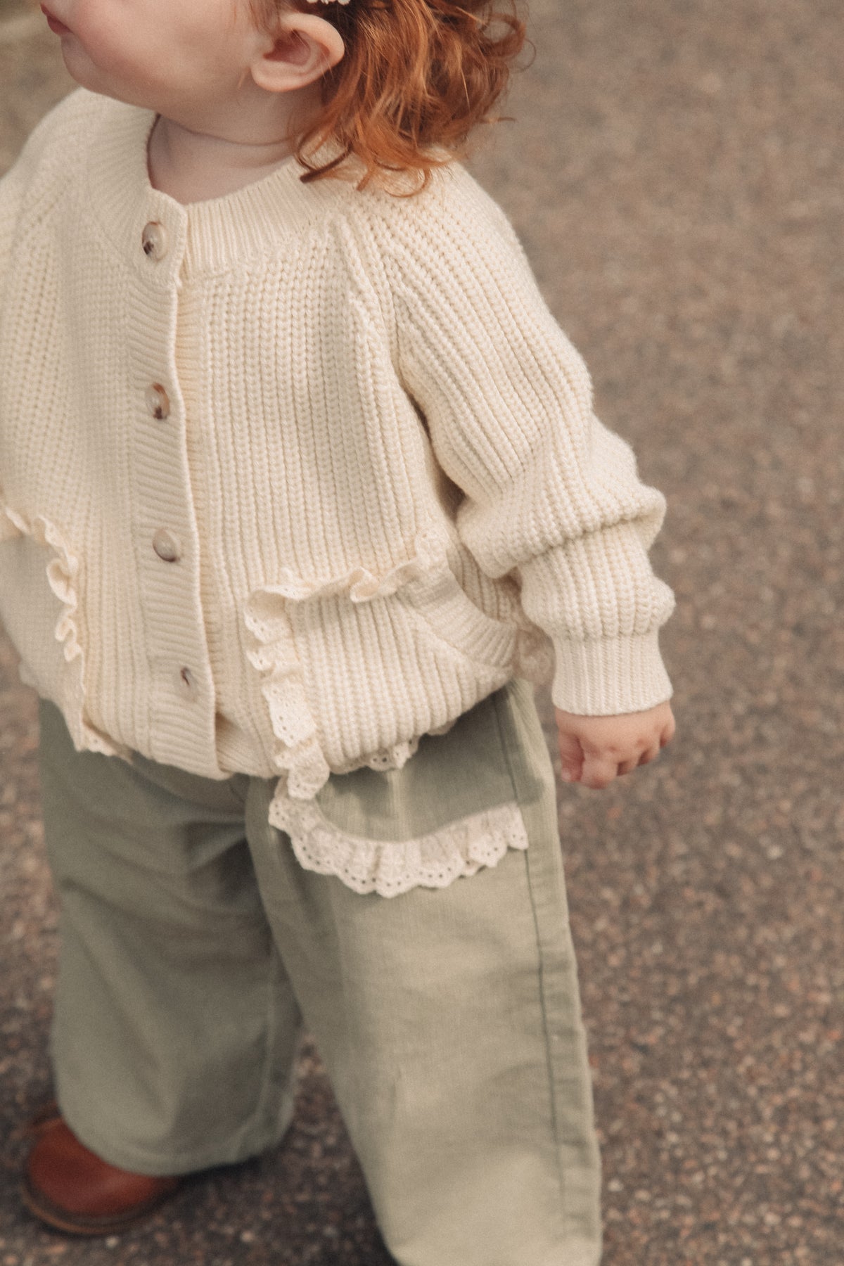 WHOLESALE Organic Cotton Cream/Lace Frill Pocket Cardigan *mid oct delivery