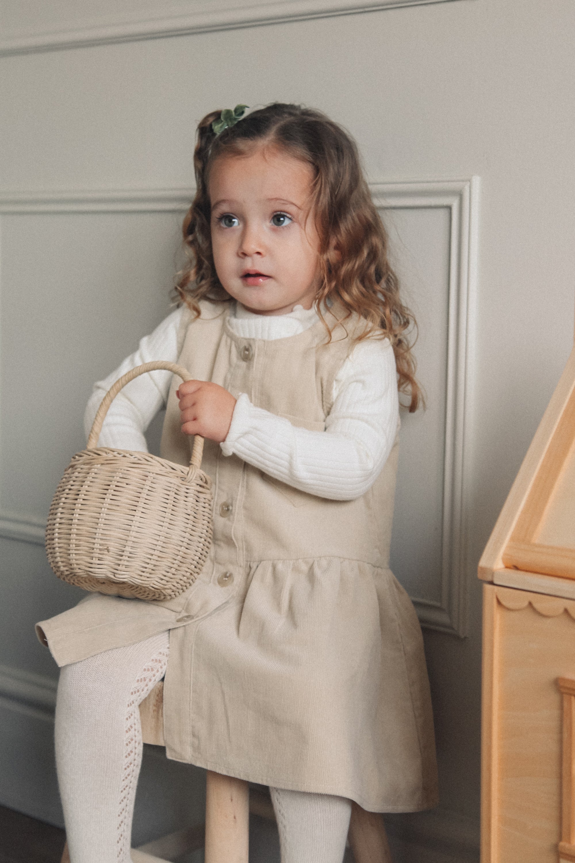 Beige/Cord Frill Pocket Peplum Dress