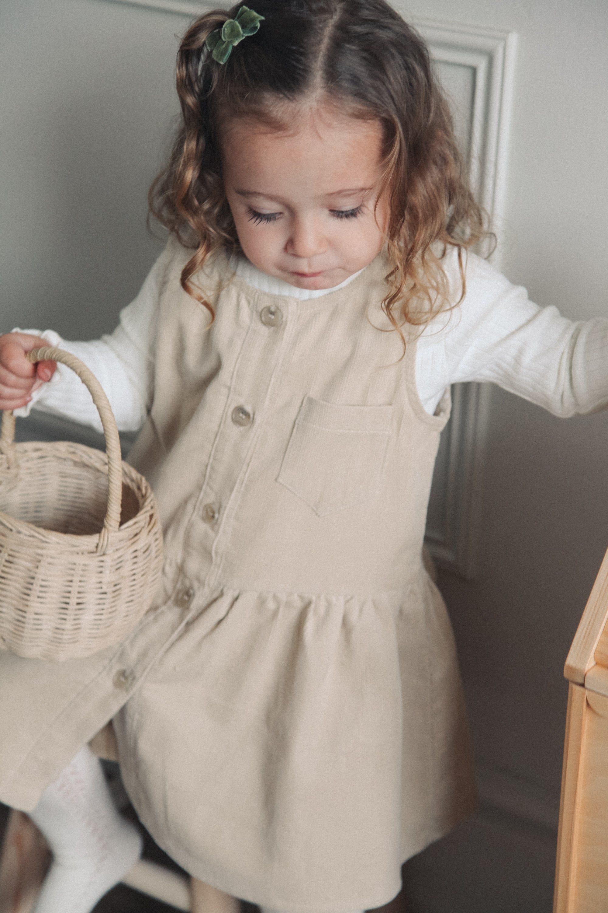 Beige/Cord Frill Pocket Peplum Dress