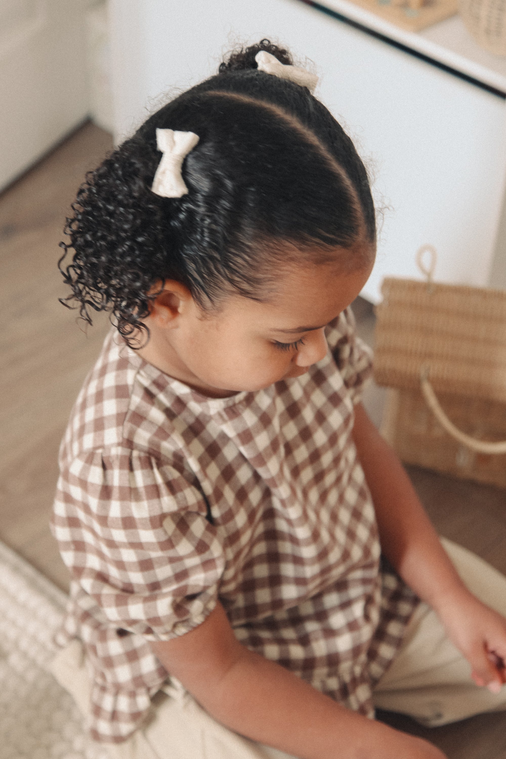 Brown/Check Cotton Button Back Frill Top