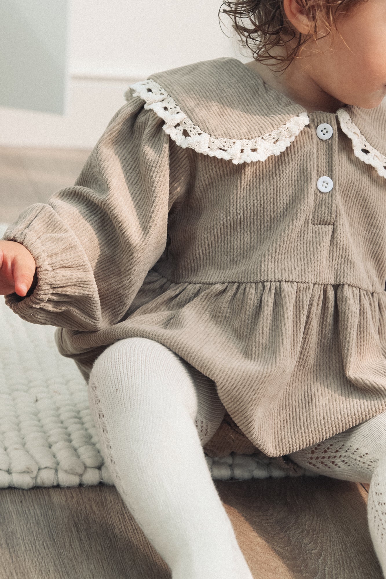 Brown Corduroy Oversized Collar Romper